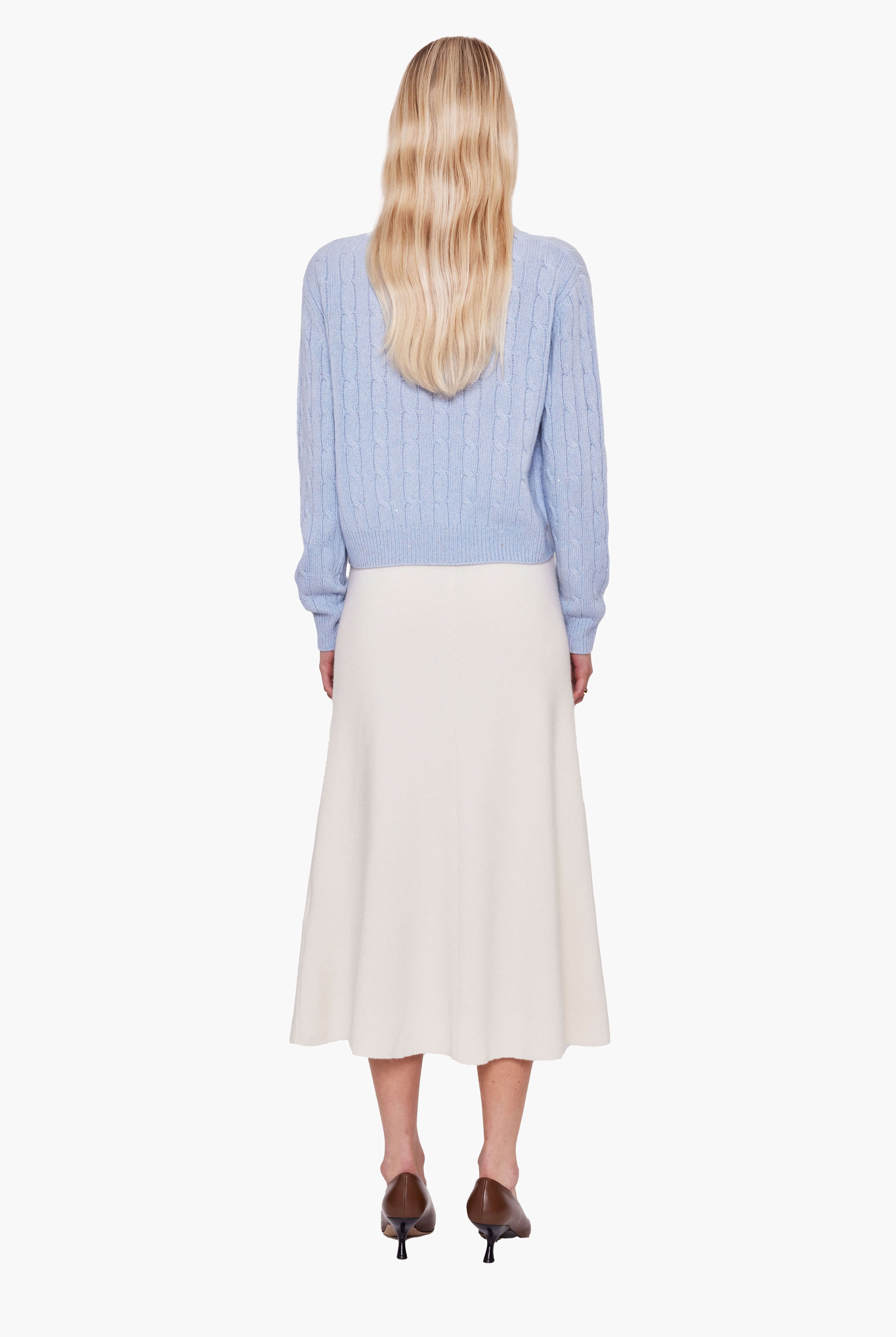 Clover Mews cashmere Sweater - Icy Blue with Gold Sequins – back view