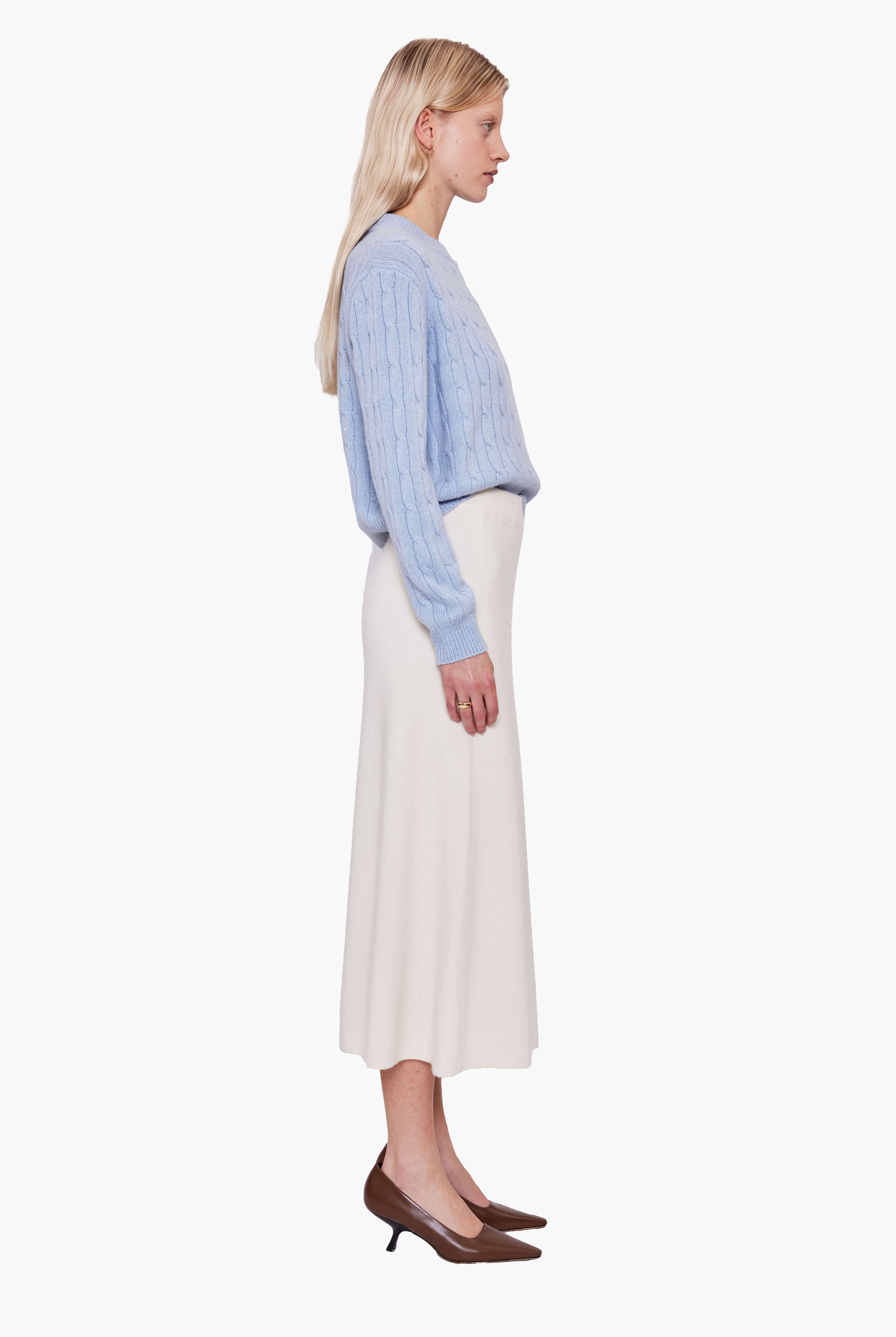 Clover Mews cashmere Sweater - Icy Blue with Gold Sequins – side view