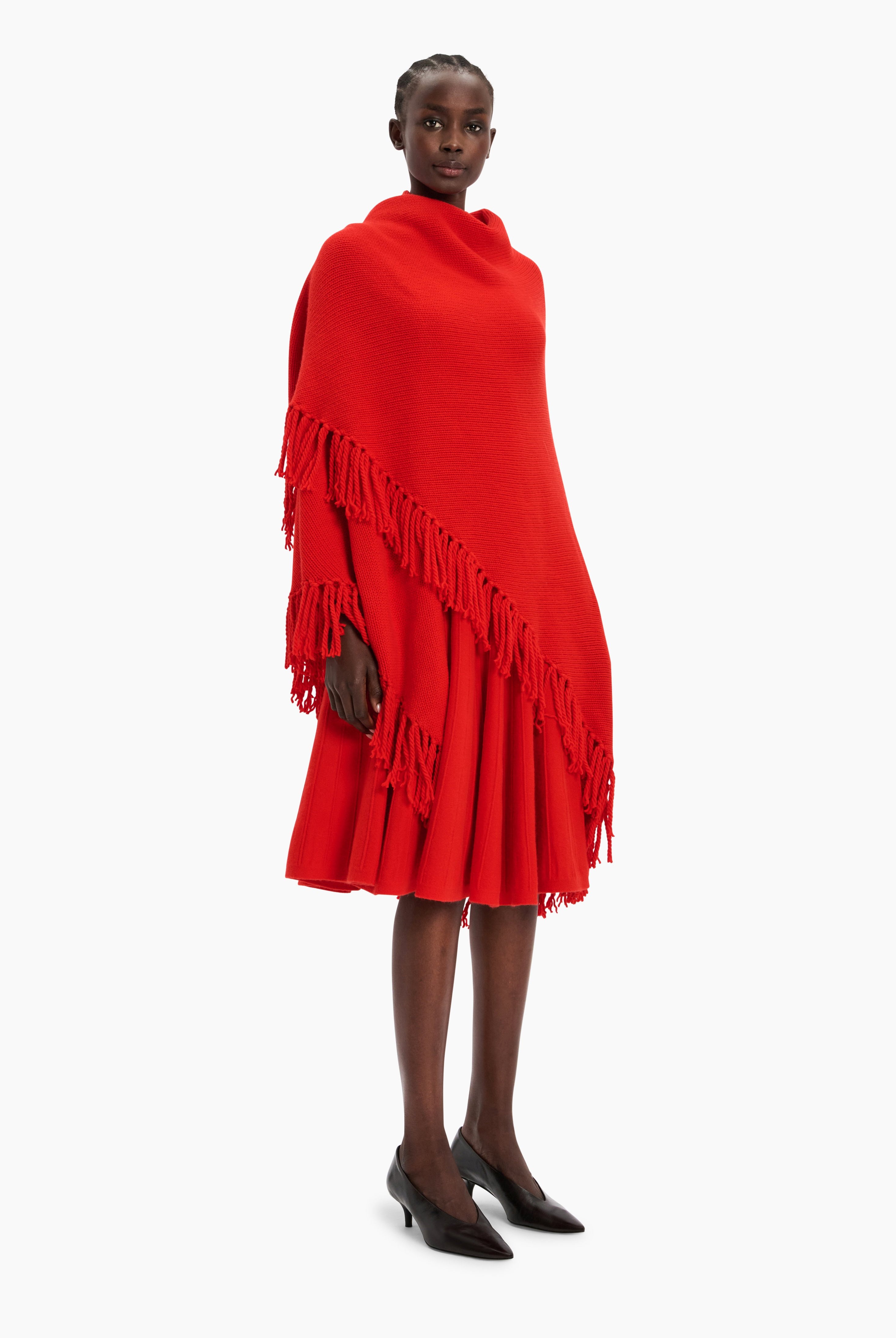Duchess Poncho - Lipstick Red – side view