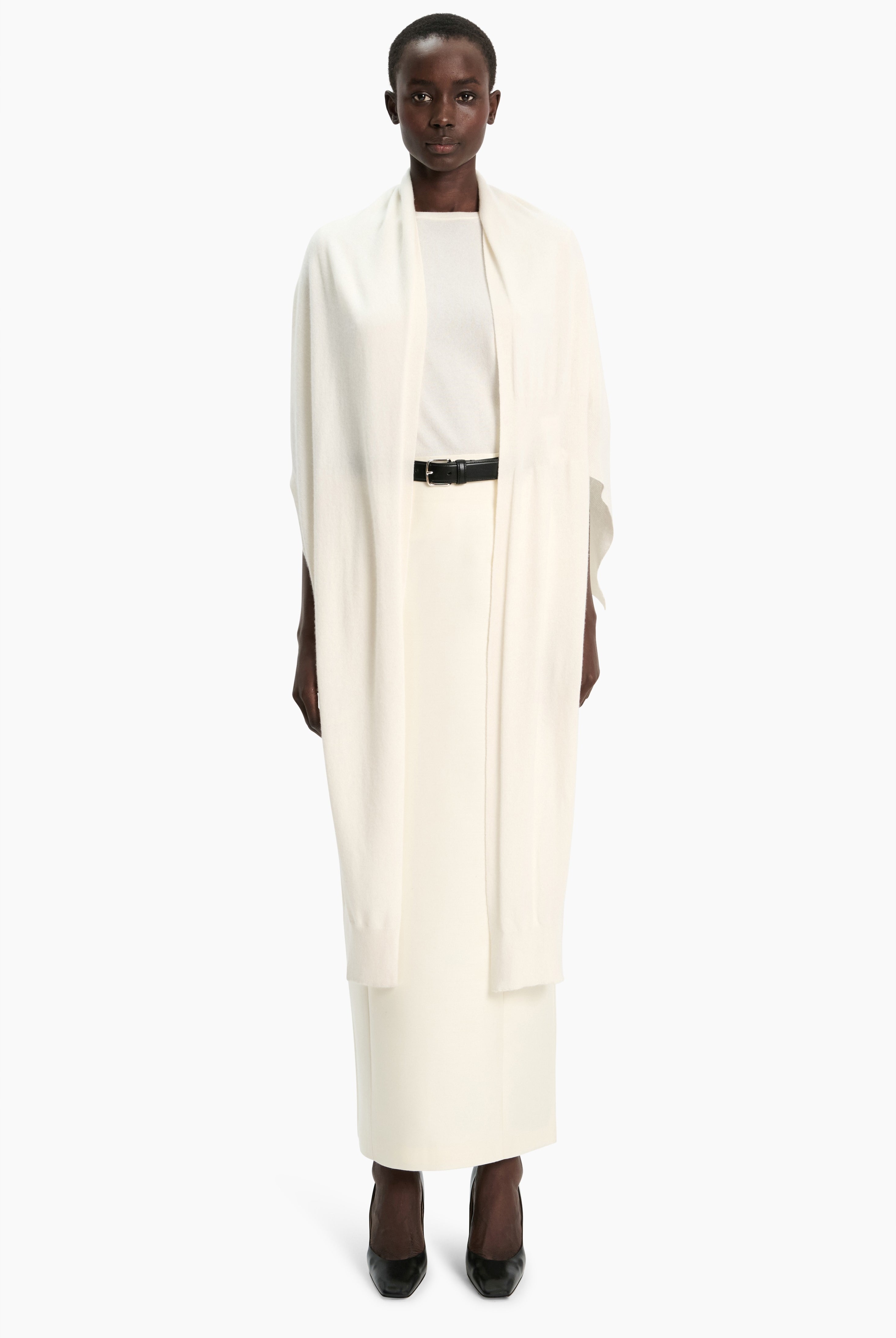 Alfy cashmere Scarf - Ivory – front view