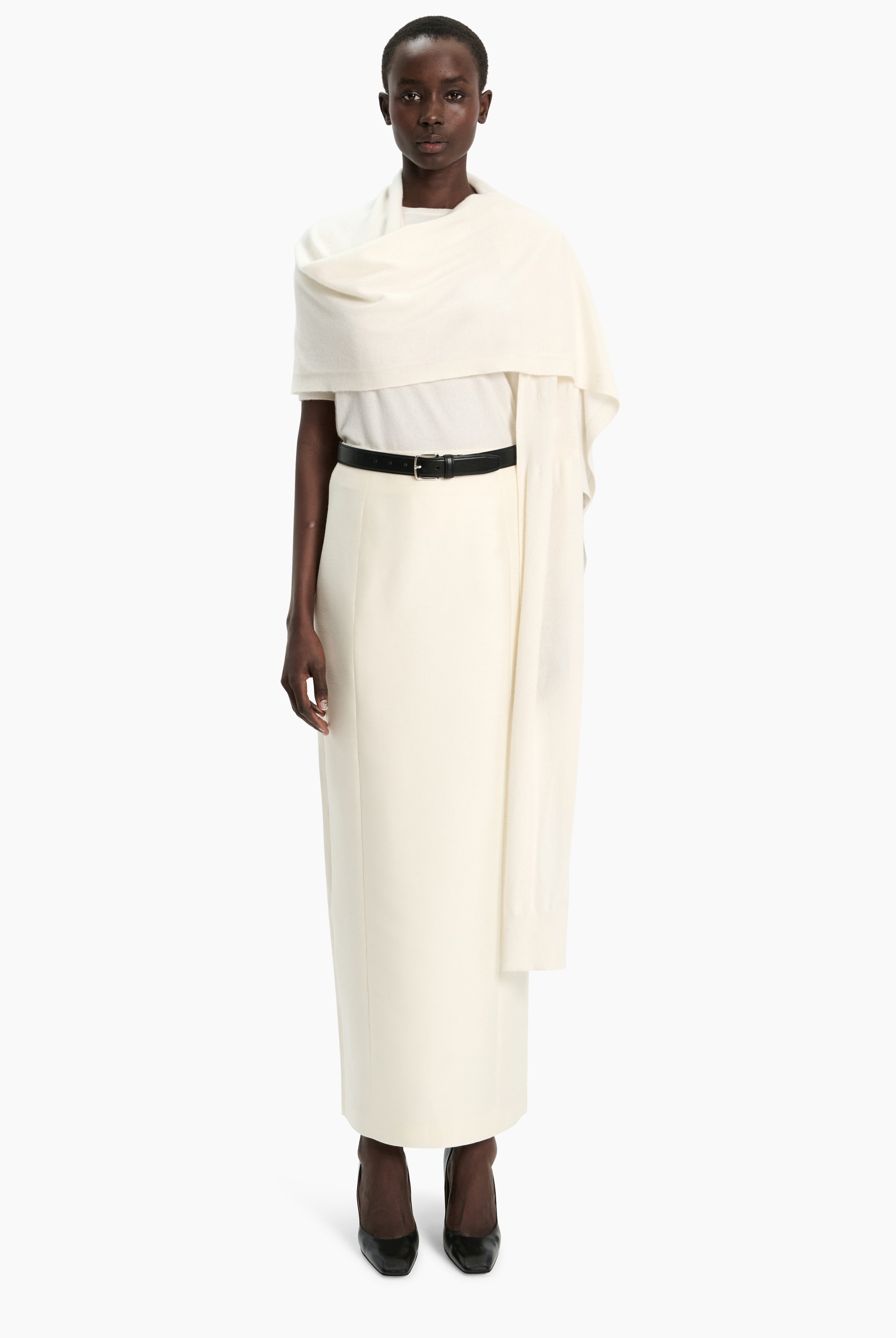 Alfy cashmere Scarf - Ivory – front view
