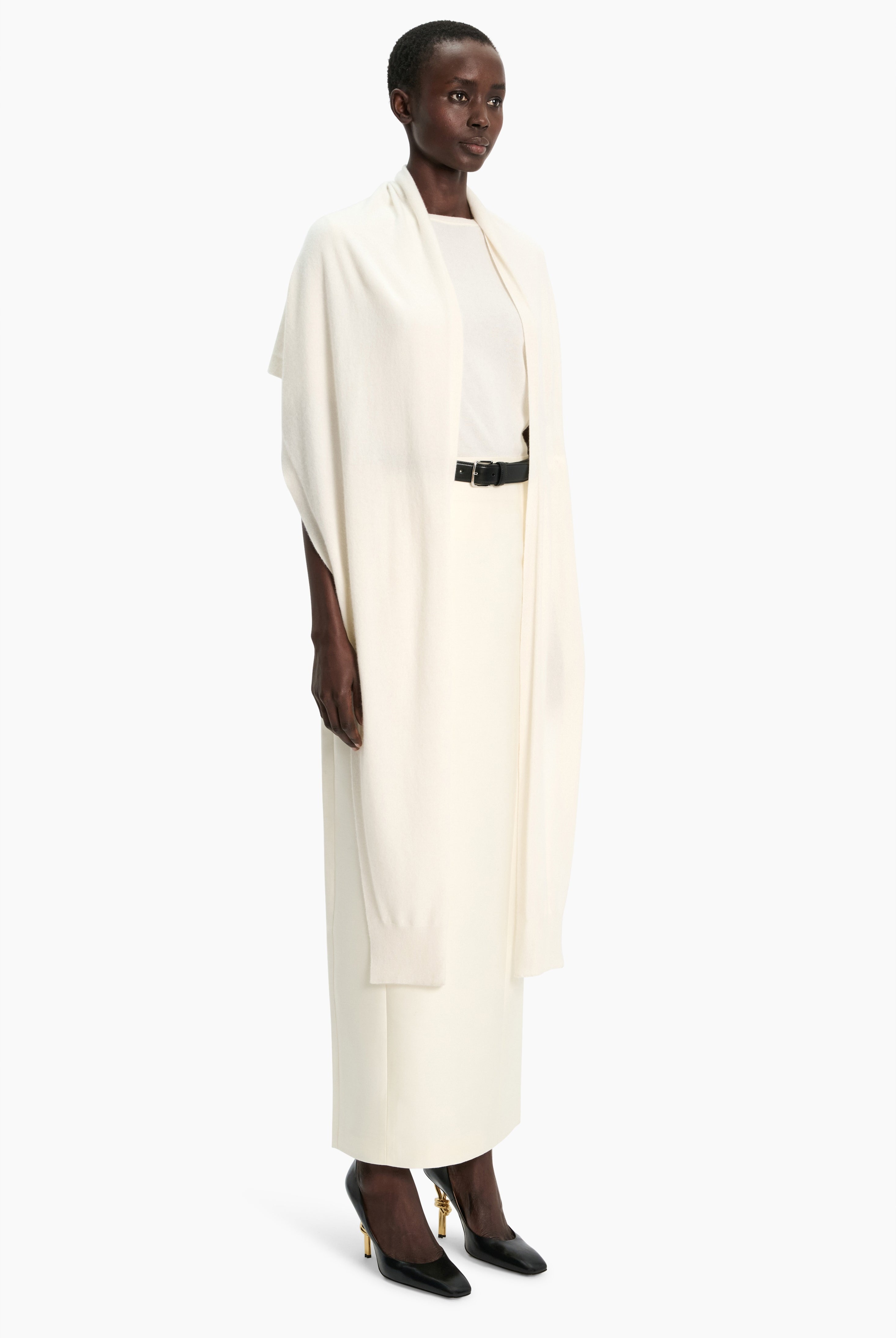 Alfy cashmere Scarf - Ivory – side view