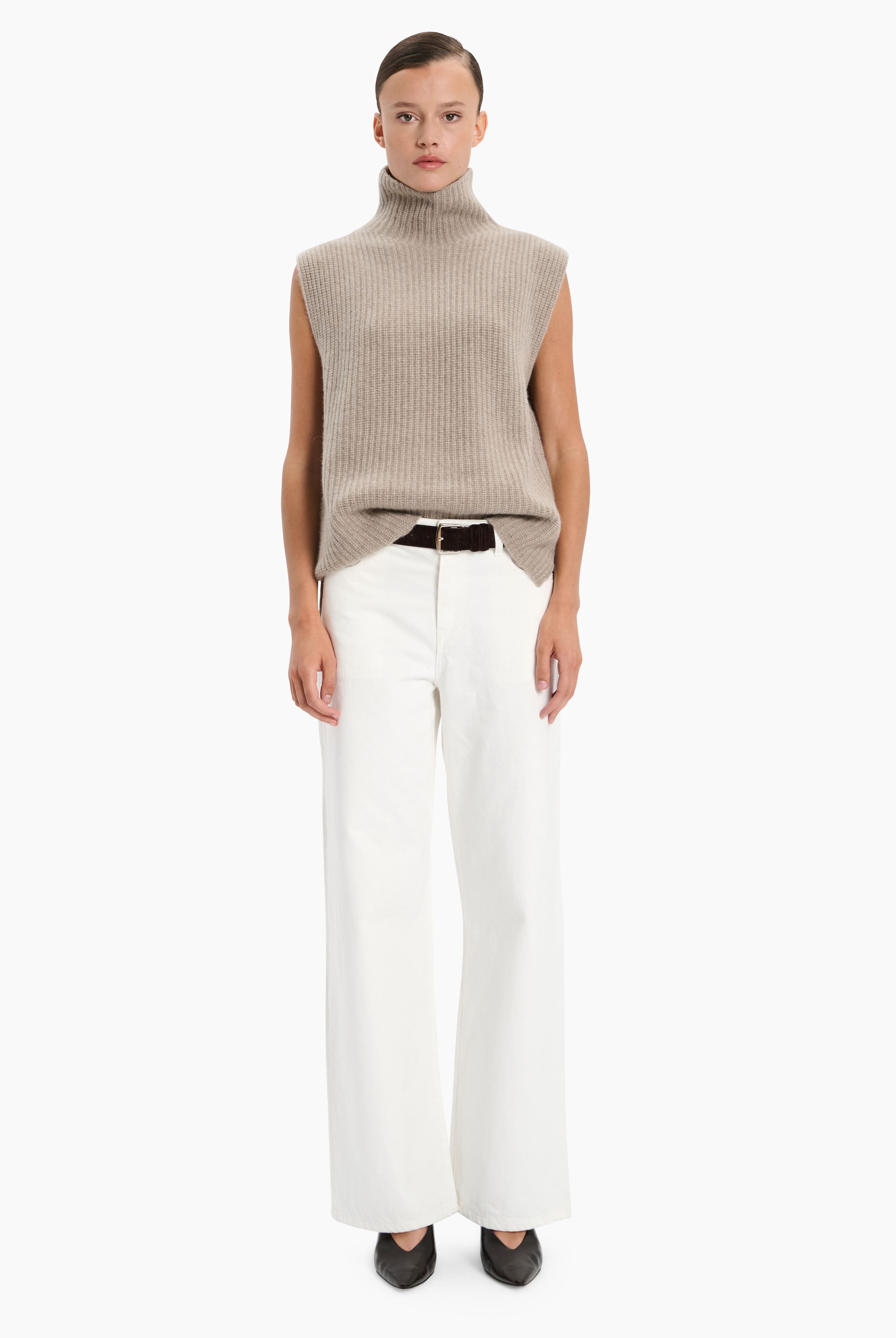 Amalfi cashmere Vest - Beige Melange – front view