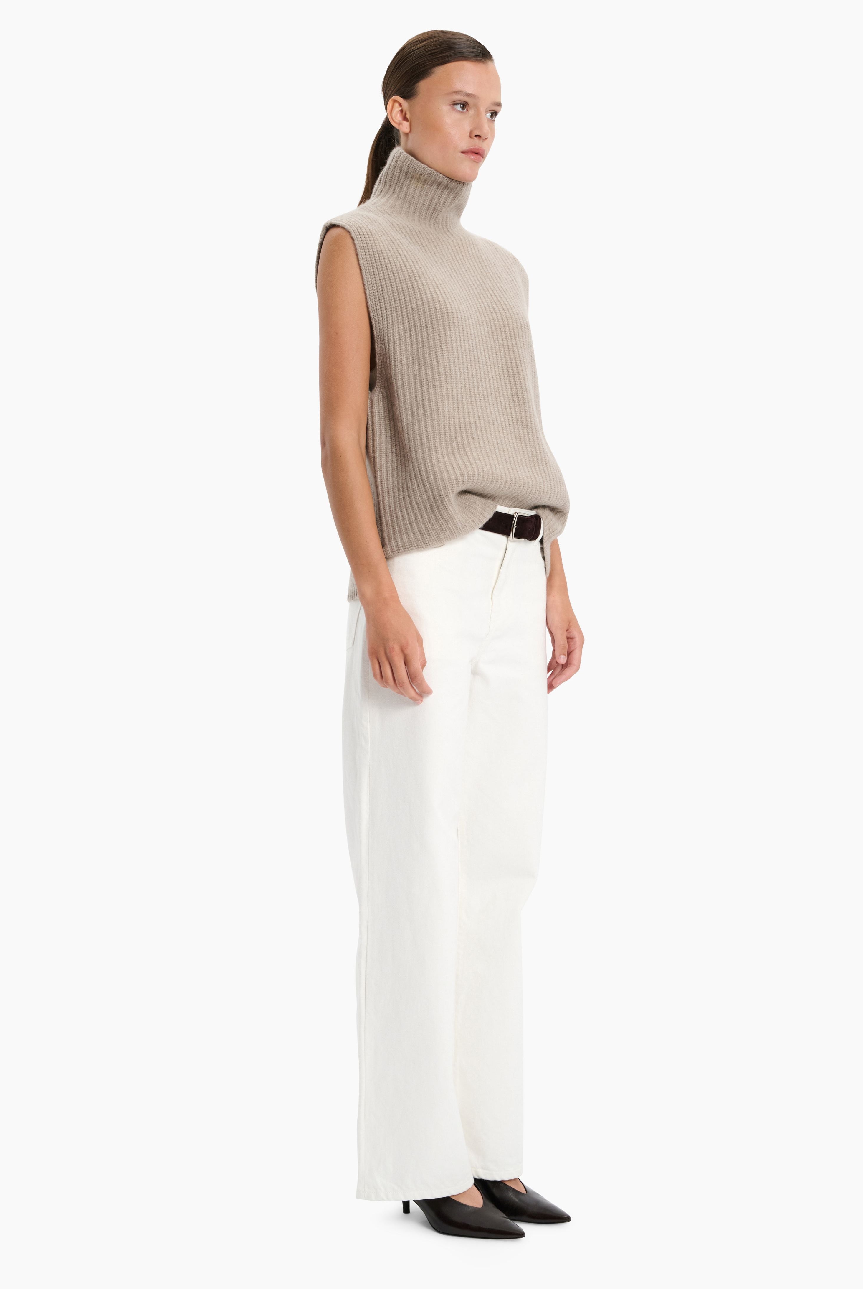 Amalfi cashmere Vest - Beige Melange – side view