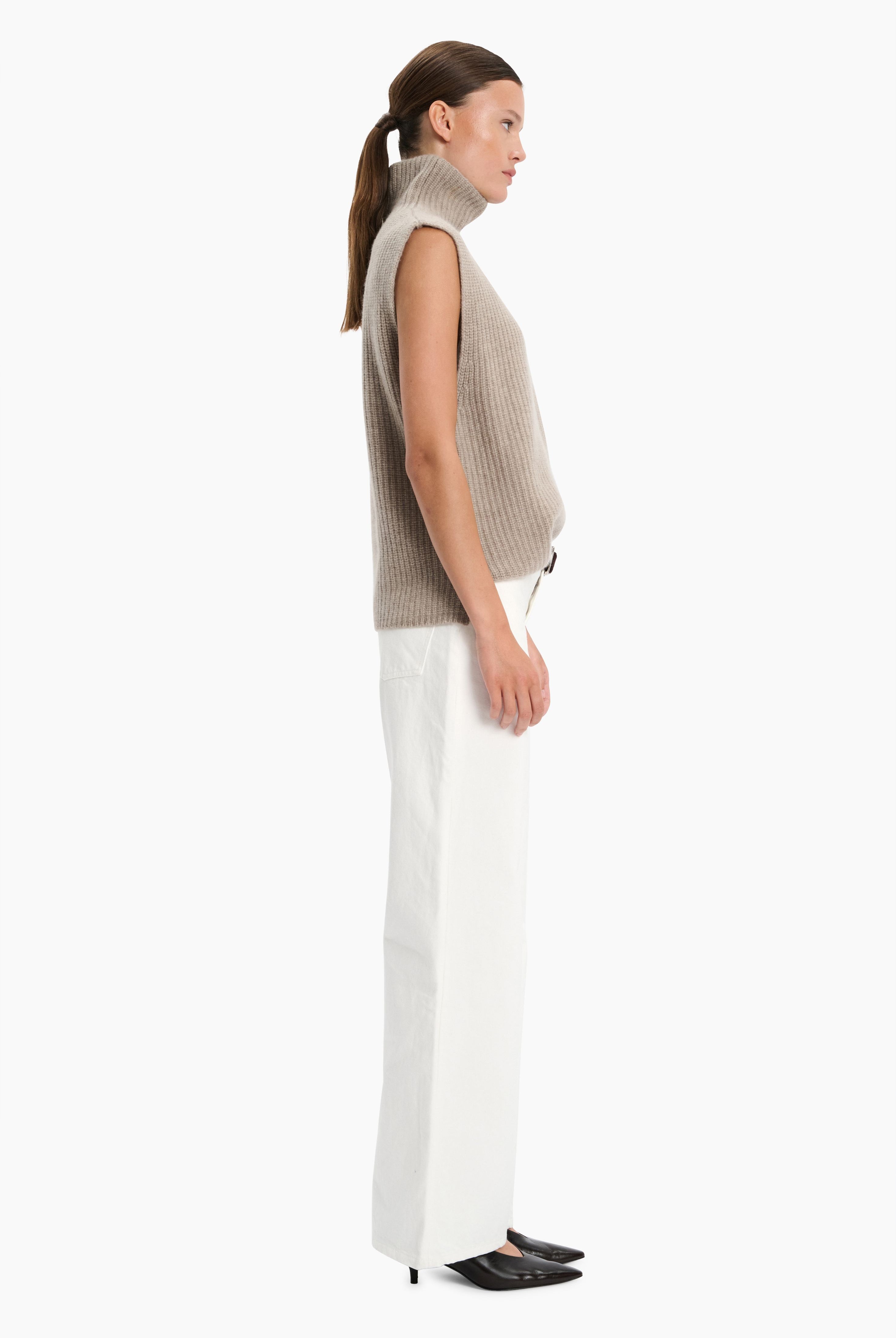 Amalfi cashmere Vest - Beige Melange – side view