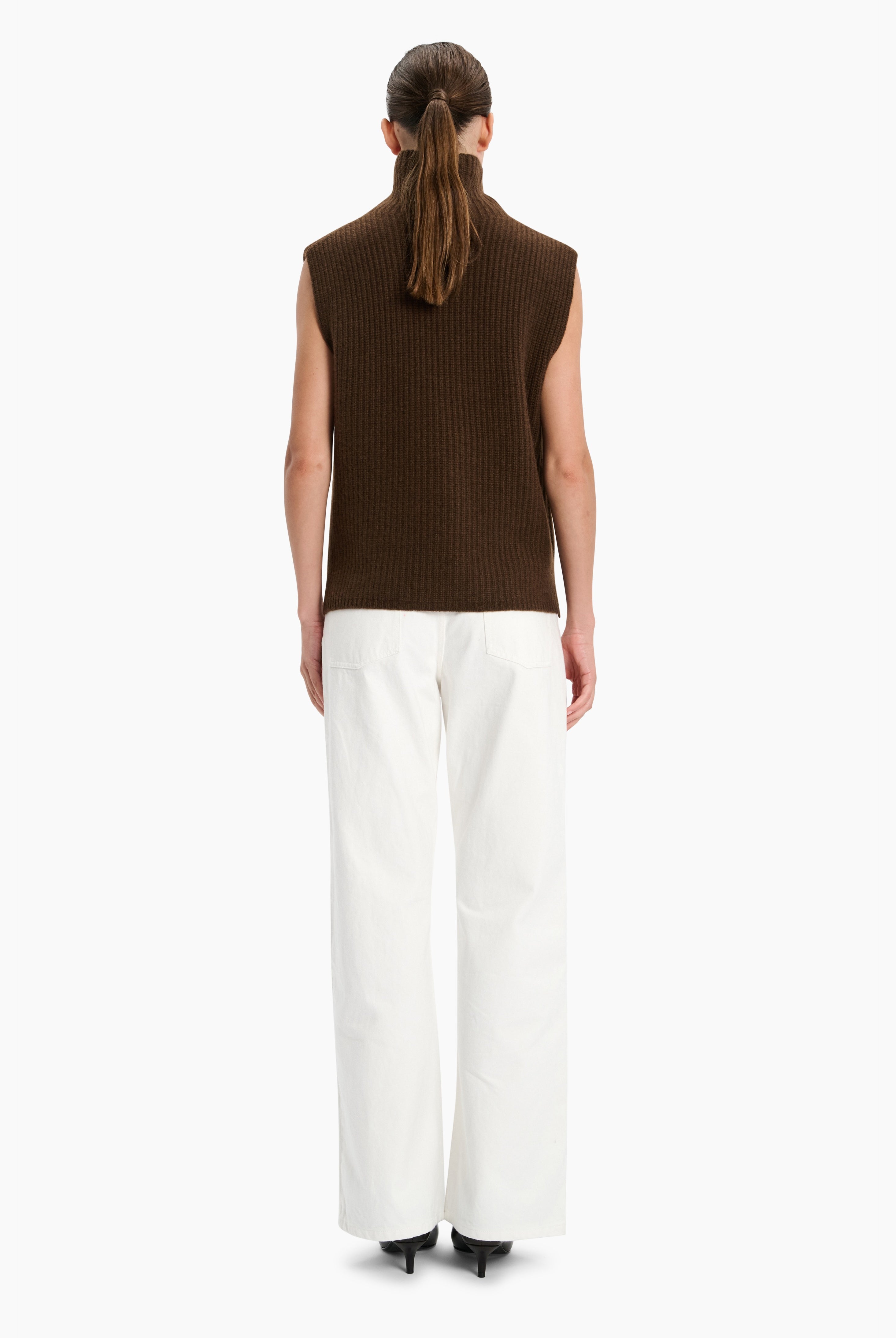 Amalfi cashmere Vest - Brown Chocolate Marl – back view