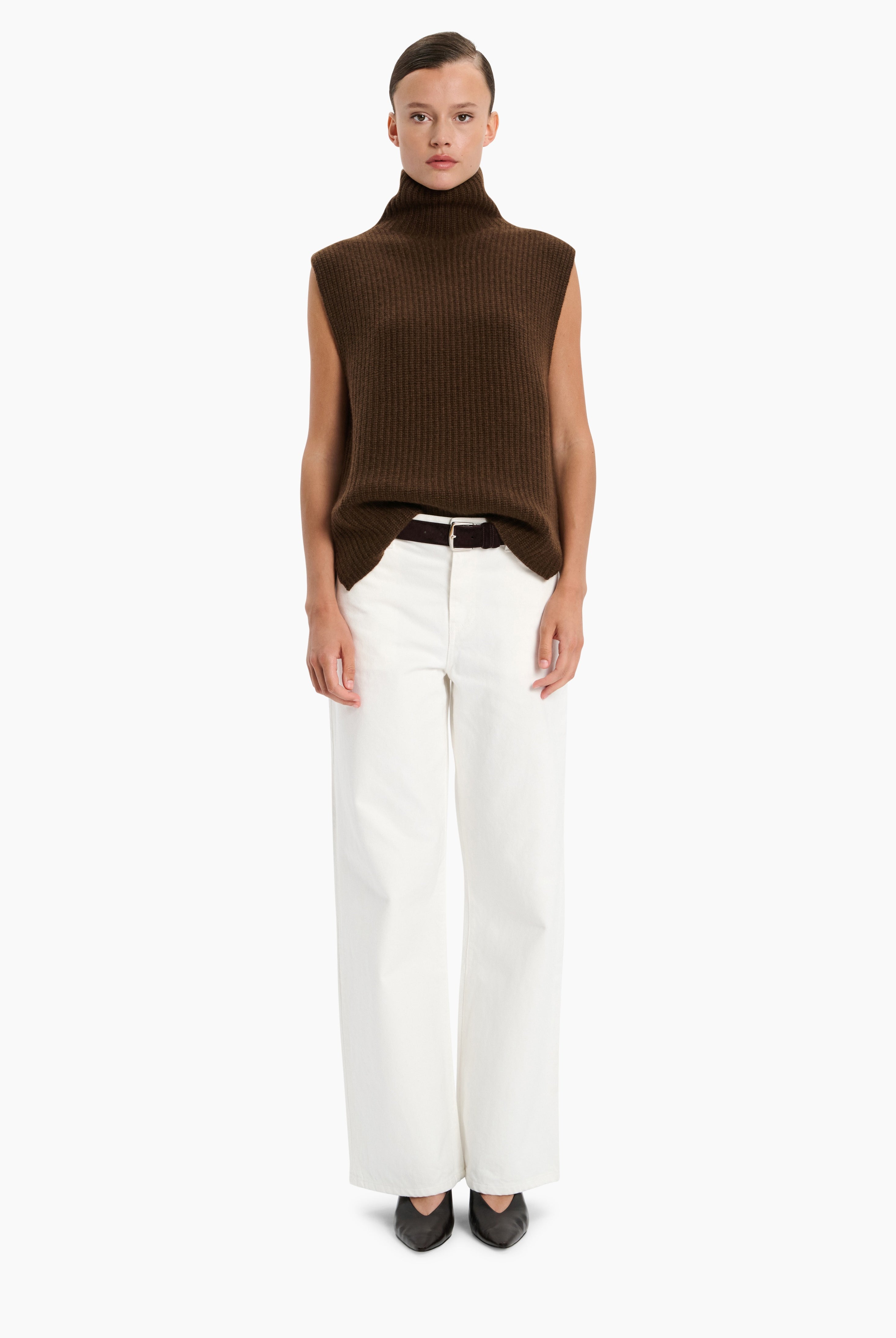Amalfi cashmere Vest - Brown Chocolate Marl – front view