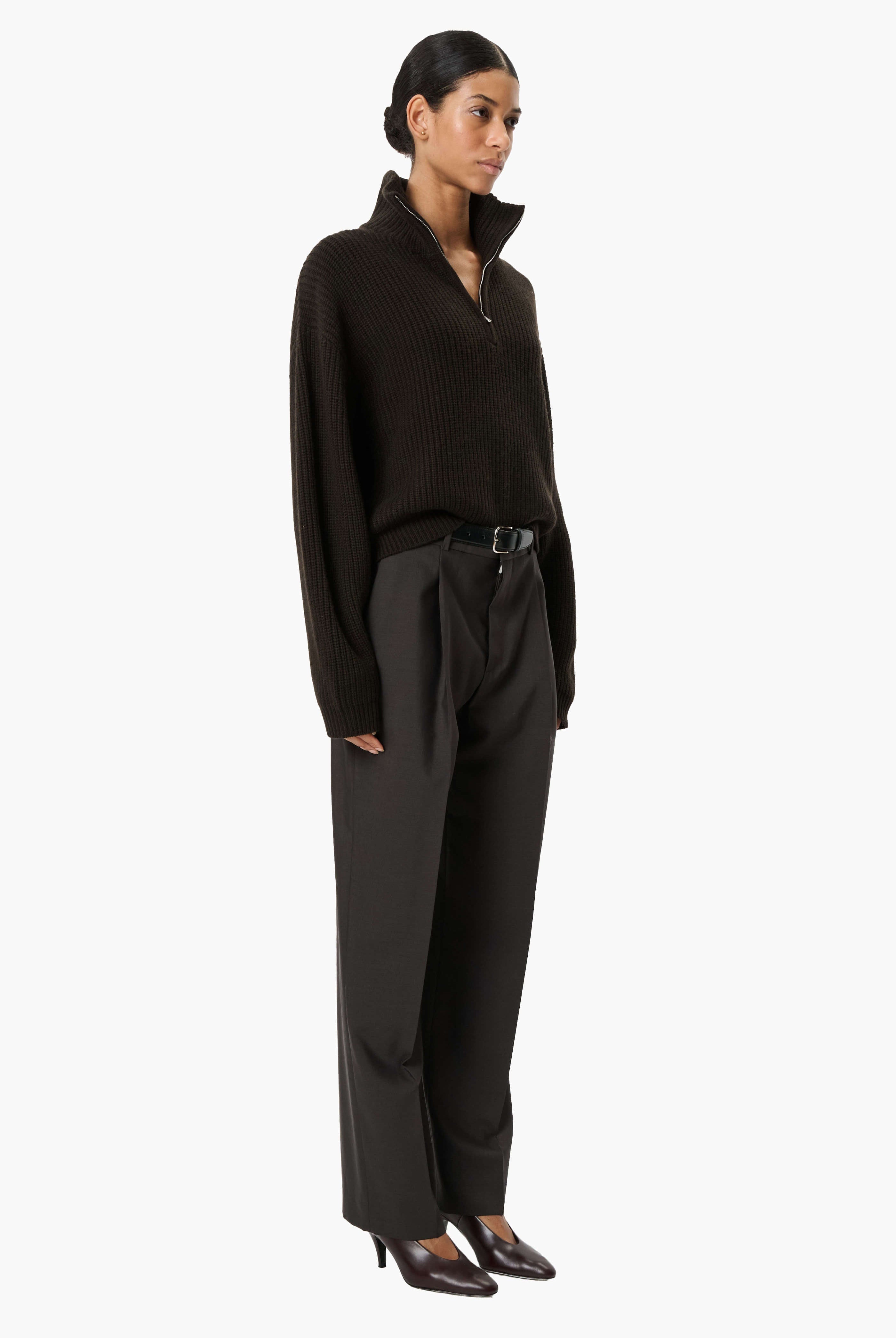 Millie cashmere Sweater - Brown Wood – side view