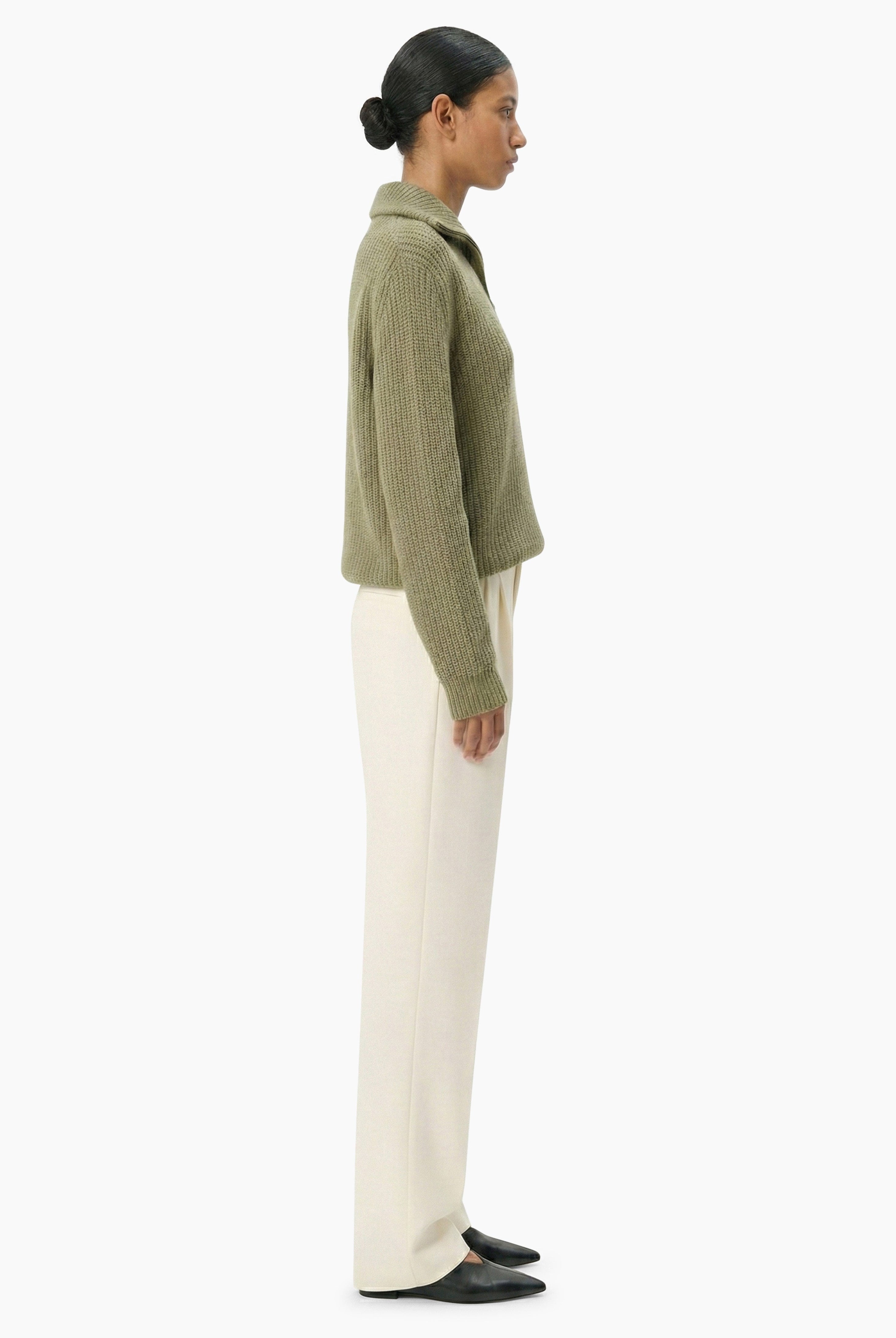 Millie cashmere Sweater - Olive Grey – side view