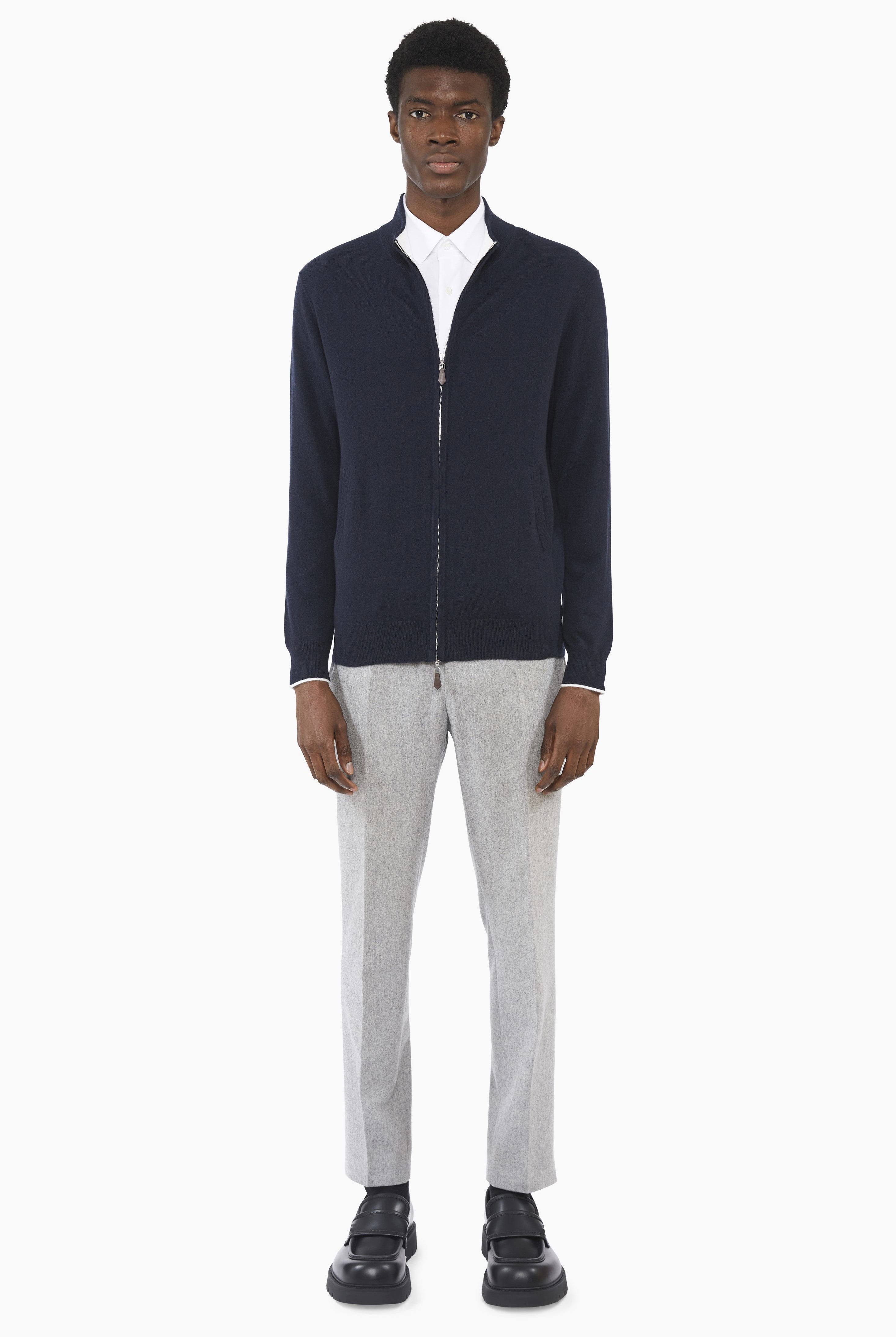 Newquay Full Zip cashmere Cardigan - Navy – front view