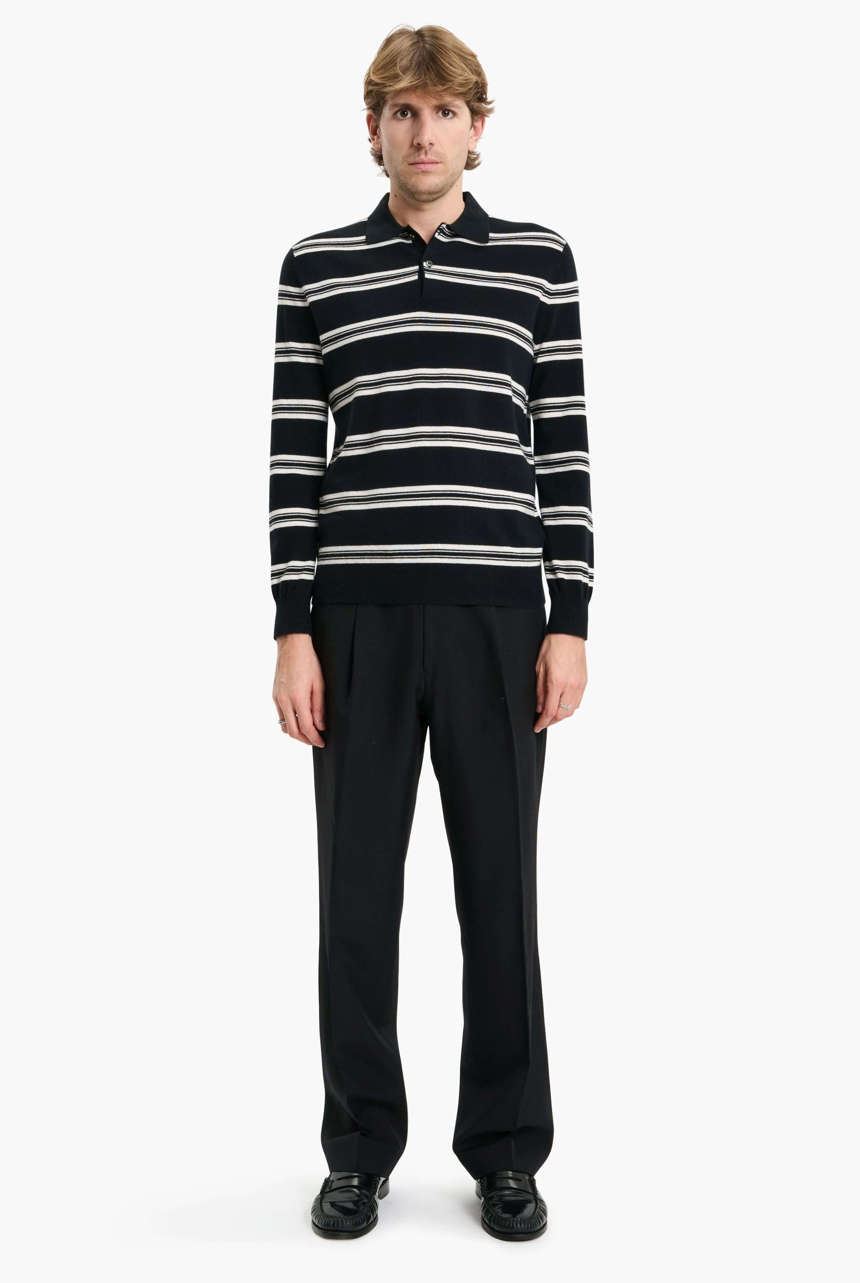 Mr Swansea Striped cashmere Sweater - Black – front view