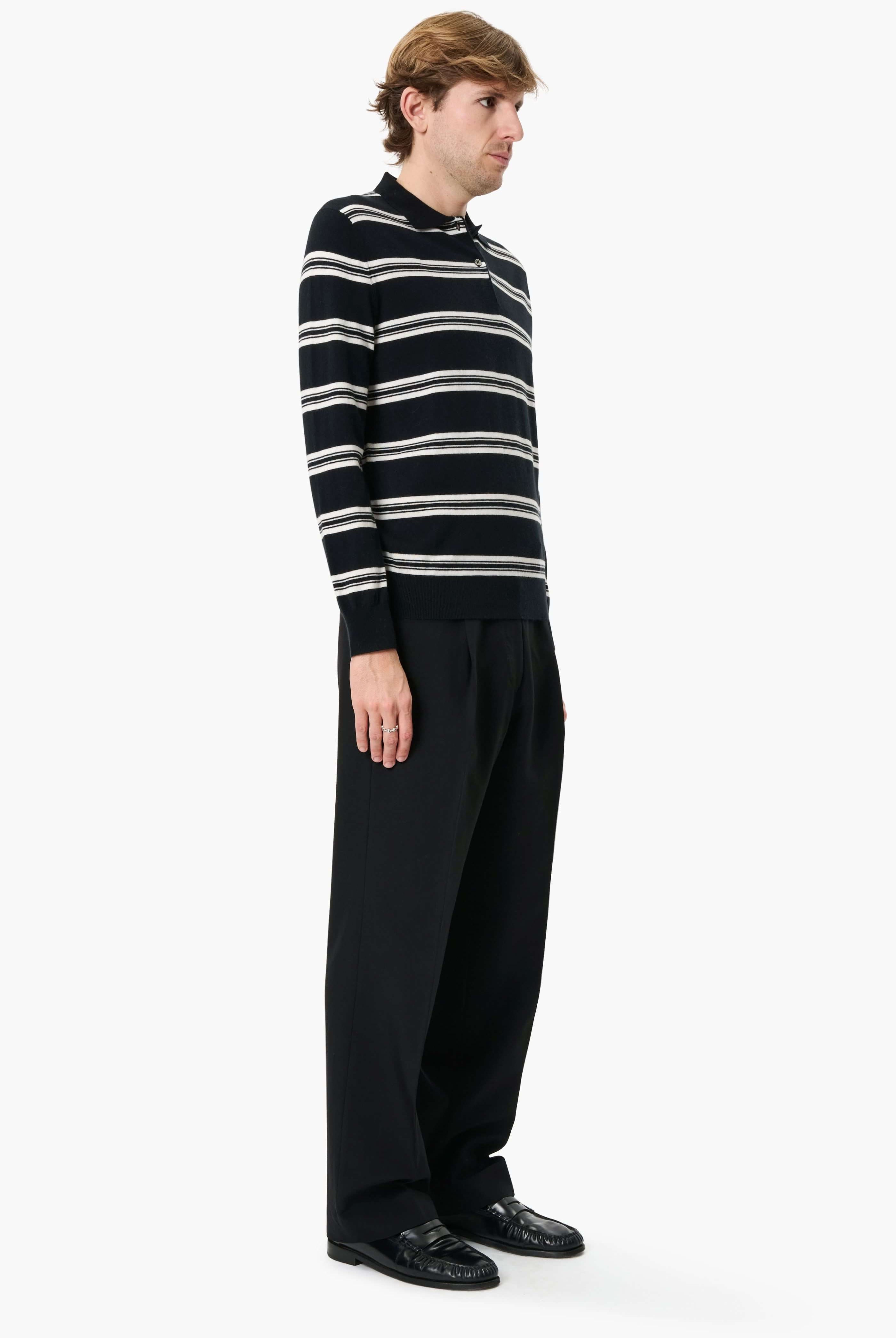 Mr Swansea Striped cashmere Sweater - Black – side view