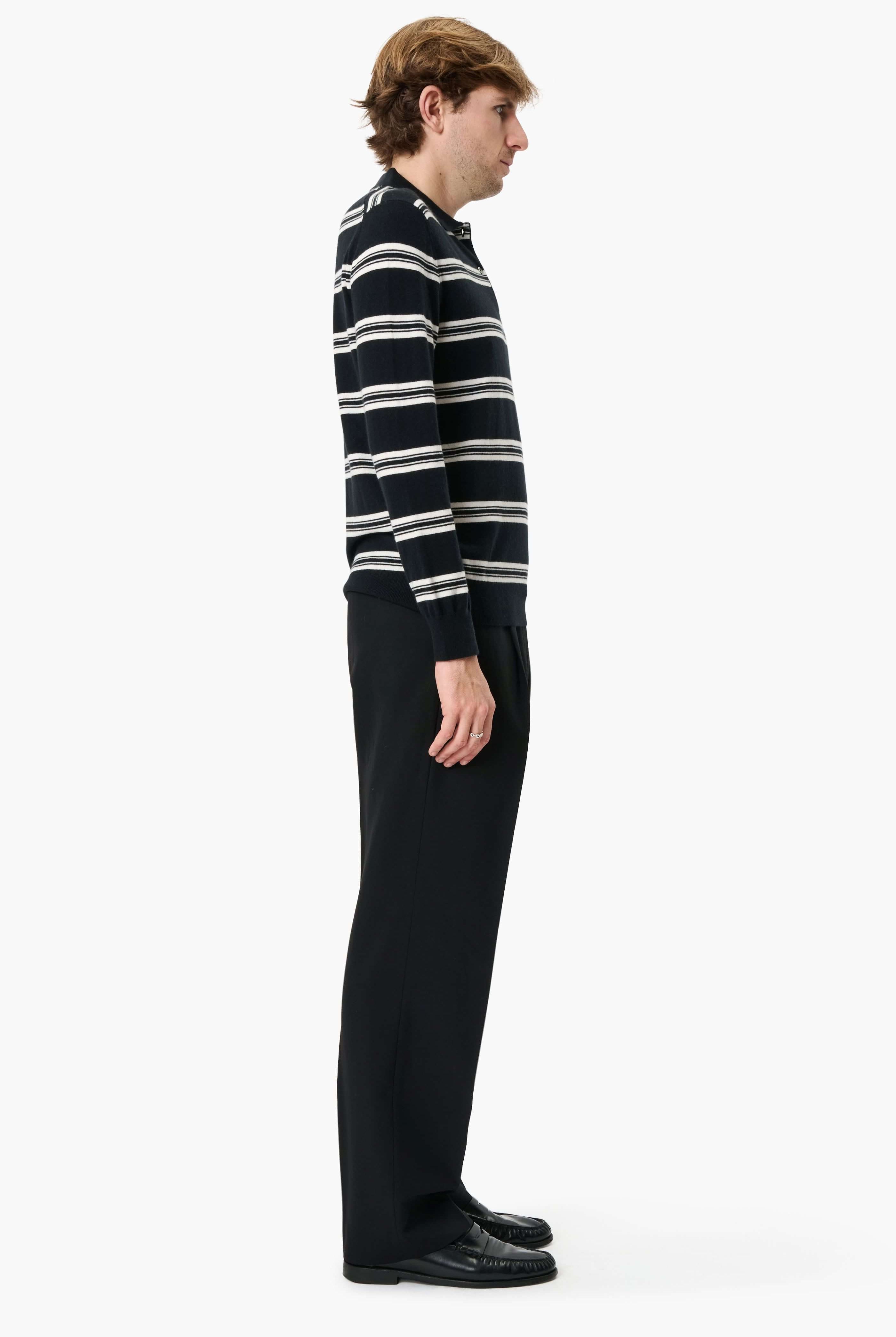 Mr Swansea Striped cashmere Sweater - Black – side view