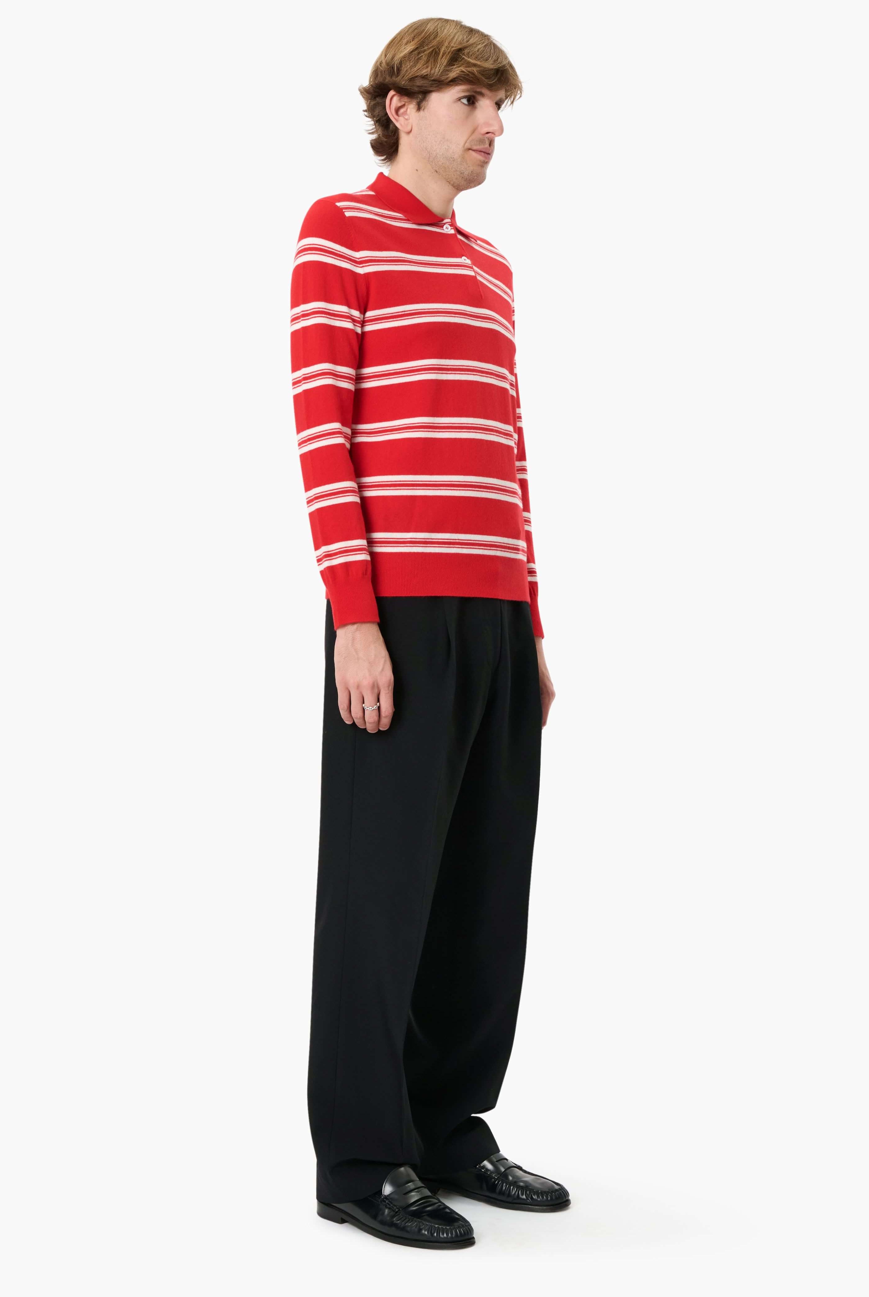 Mr Swansea Striped cashmere Sweater - Postbox Red – side view
