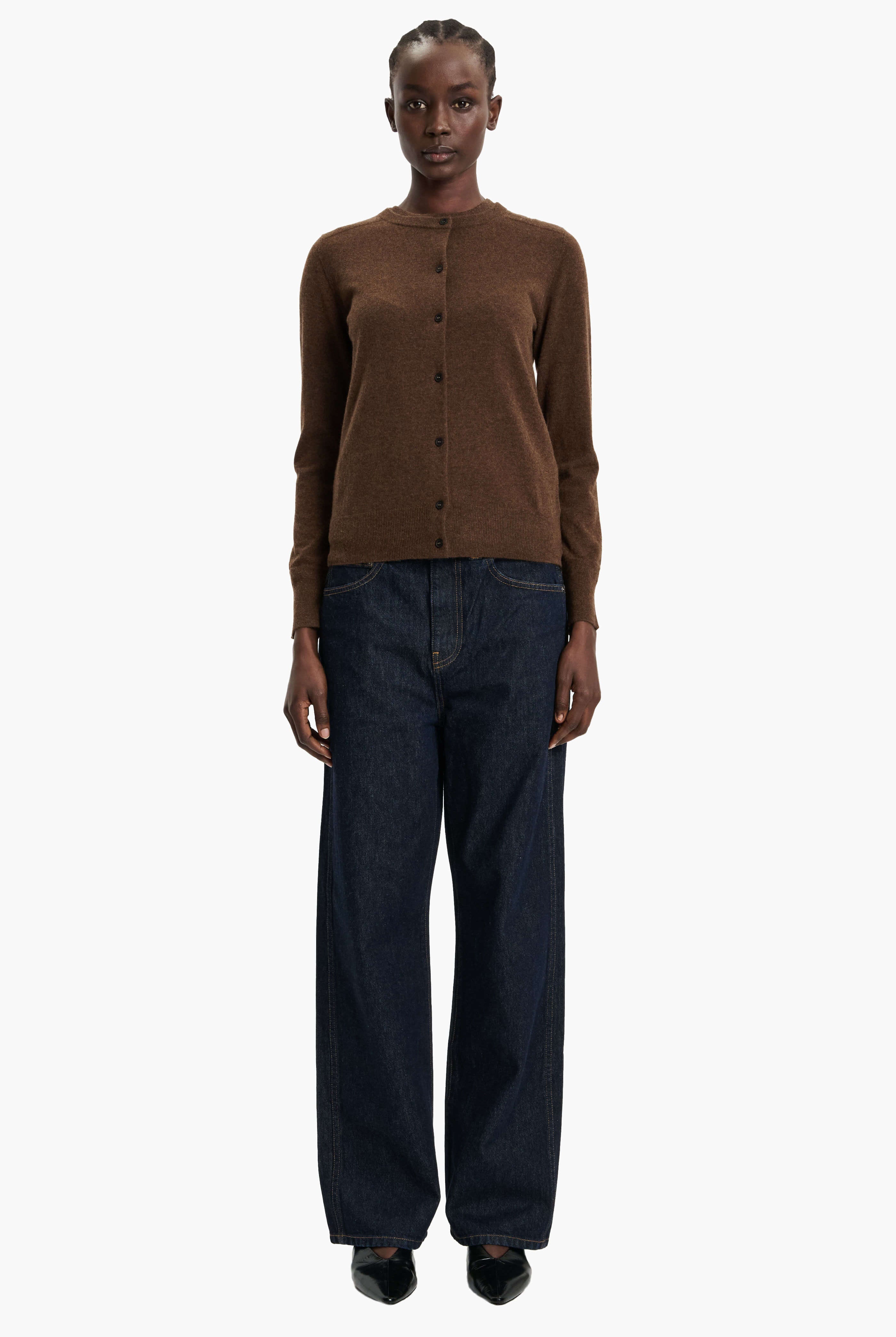 Nappa cashmere Cardigan - Brown Chocolate Marl – front view