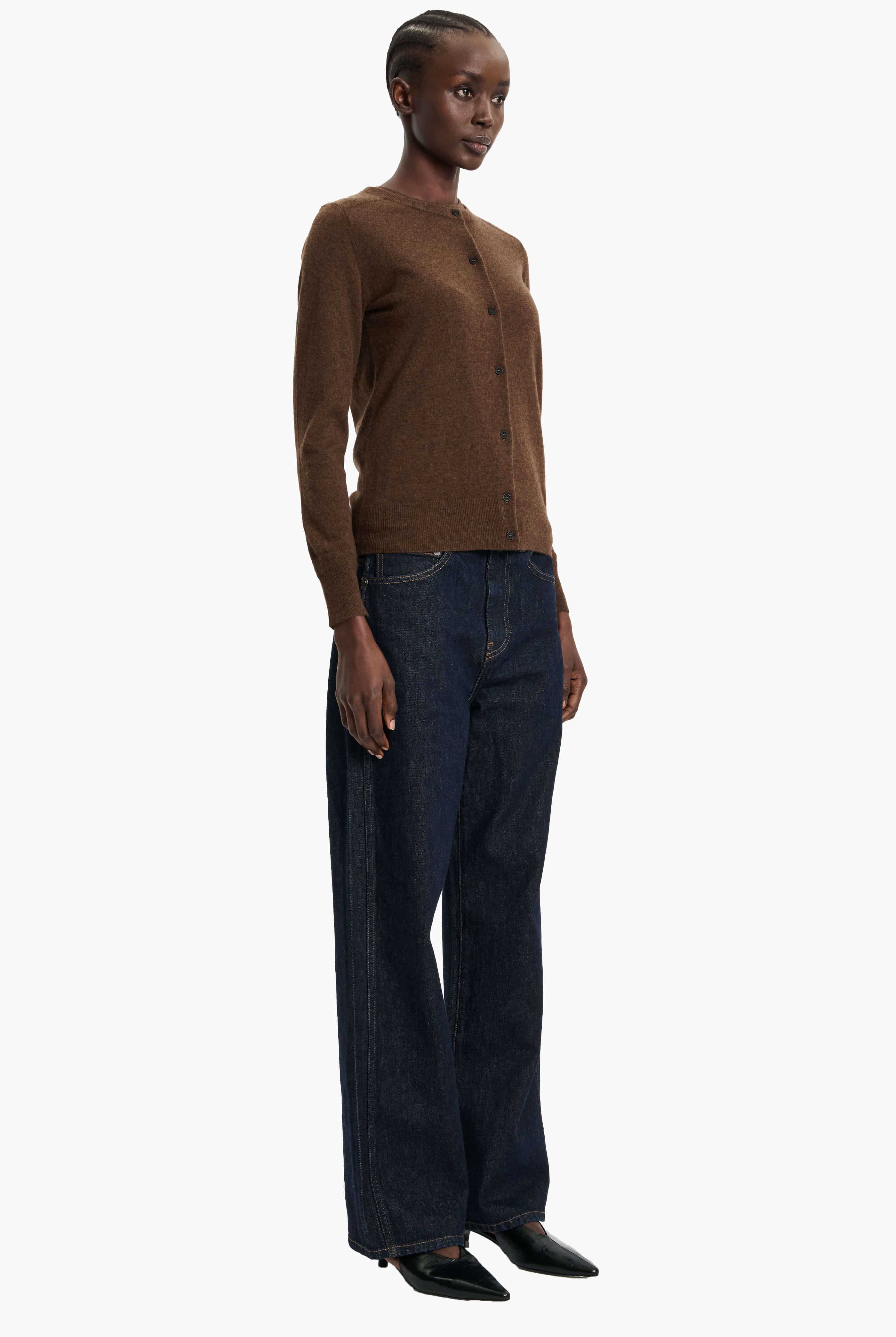Nappa cashmere Cardigan - Brown Chocolate Marl – side view