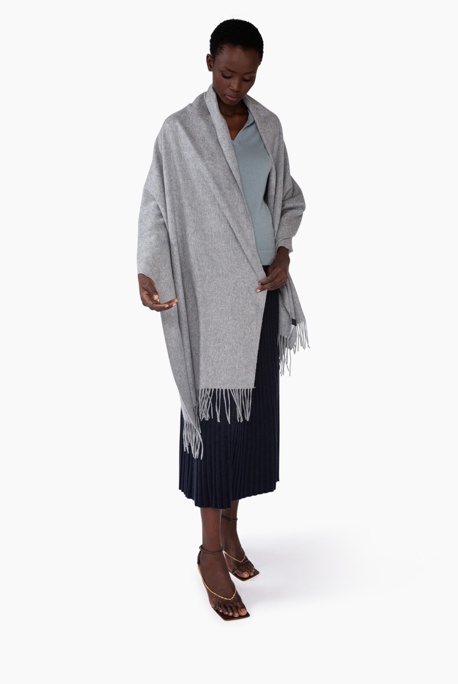 Natasha Cashmere Travel Blanket - Flannel Grey – side view