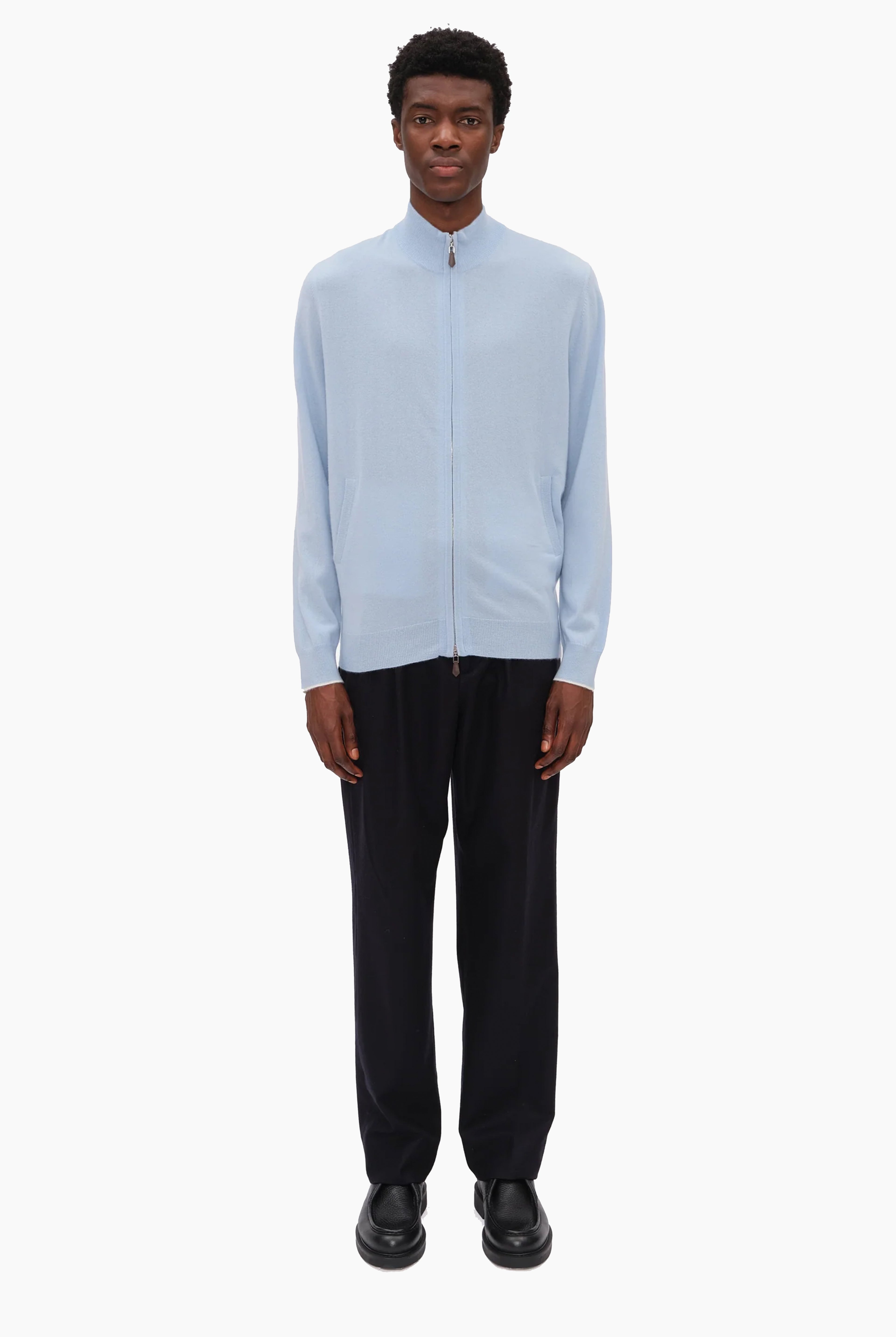 Newquay Full Zip cashmere Cardigan - Sky Blue – front view