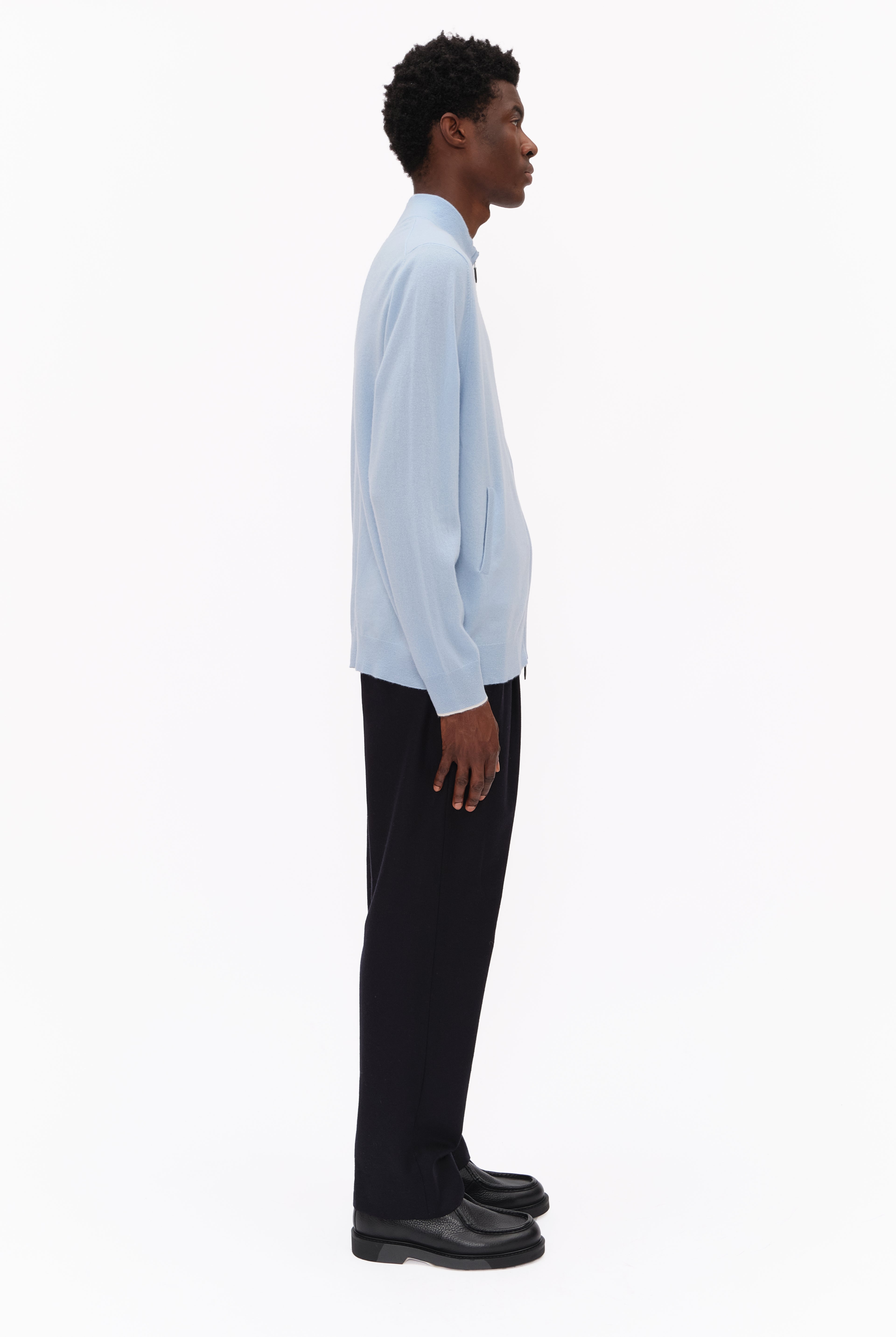 Newquay Full Zip cashmere Cardigan - Sky Blue – side view