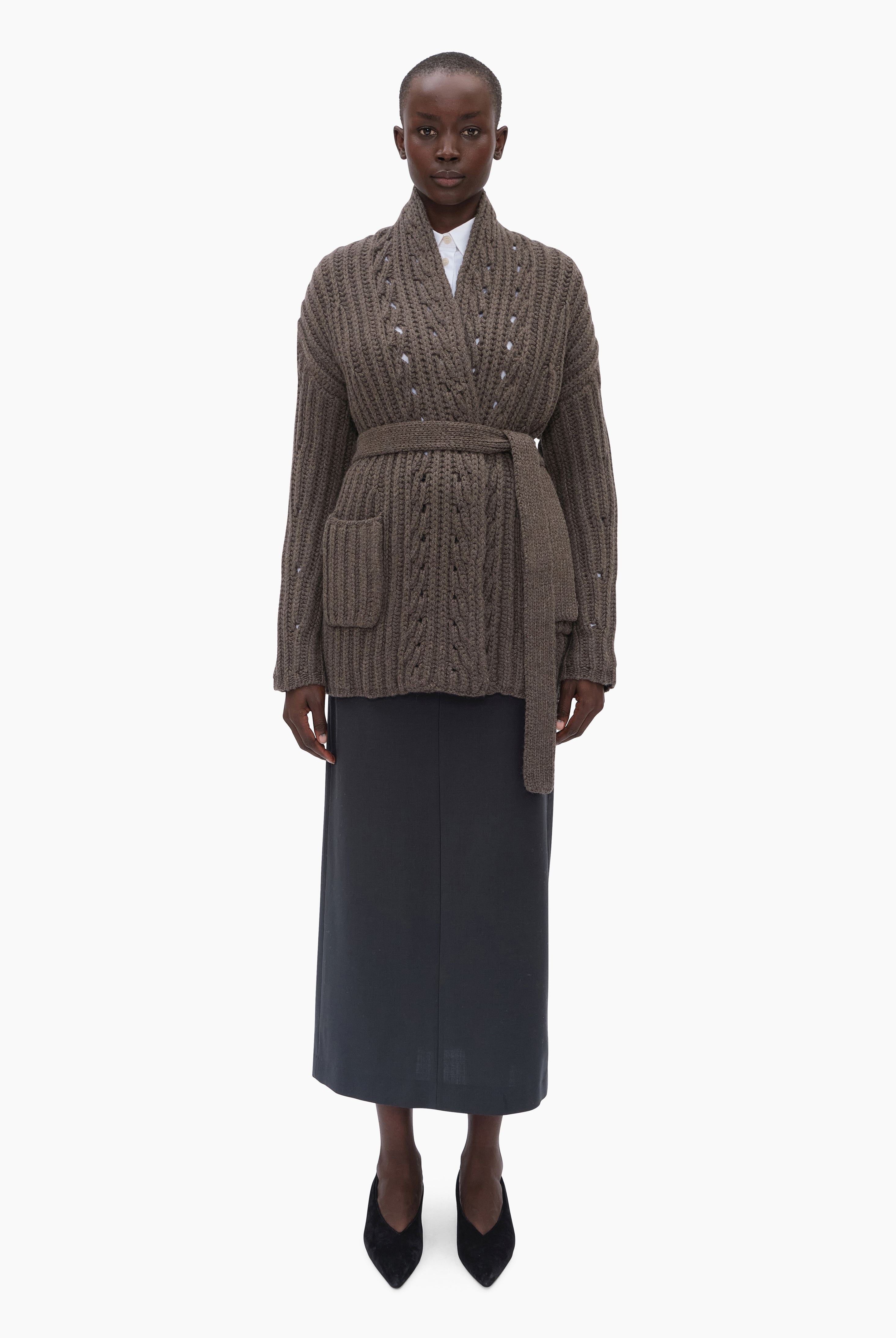 Nottingham cashmere Cardigan - Mushroom – front view