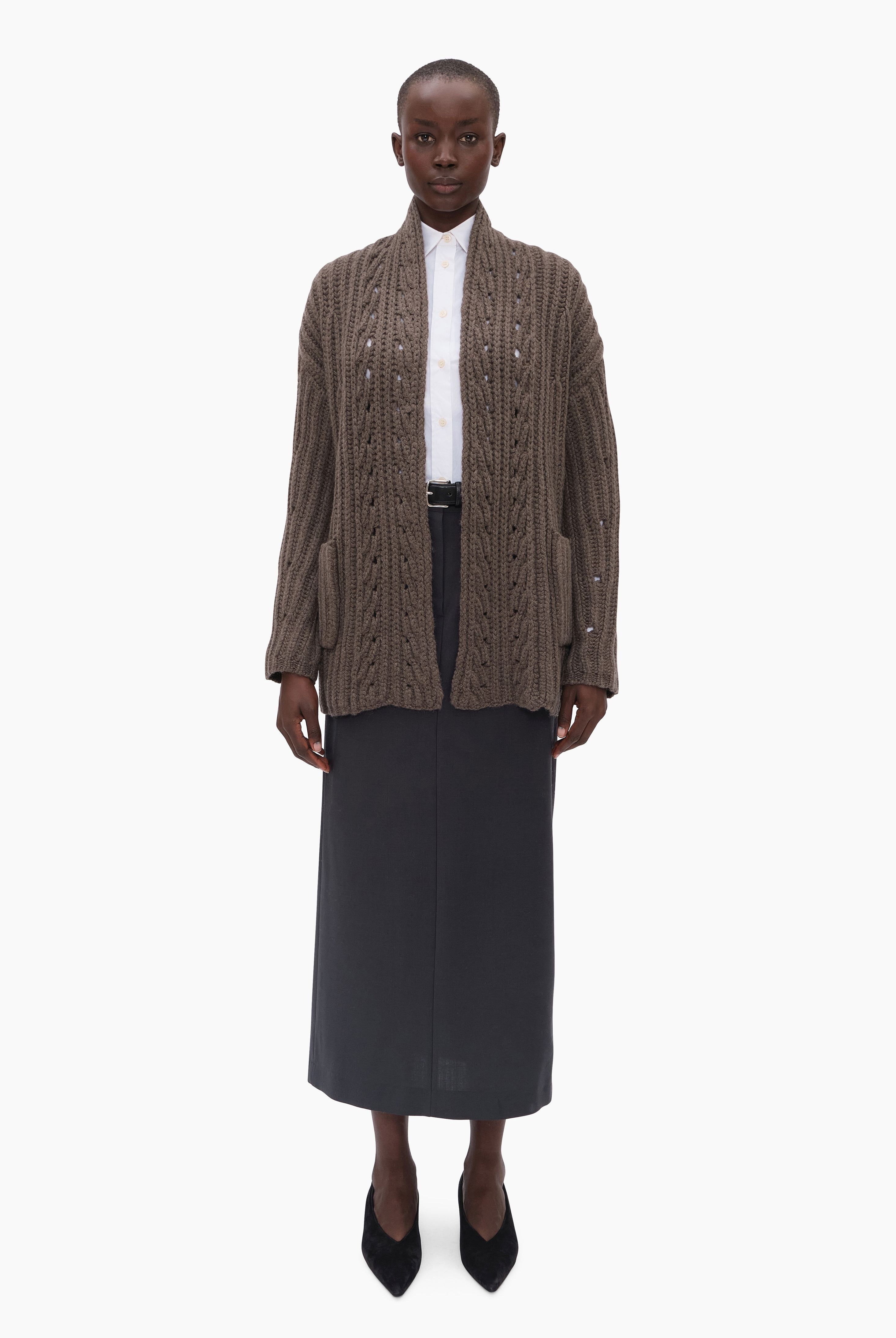 Nottingham cashmere Cardigan - Mushroom – front view