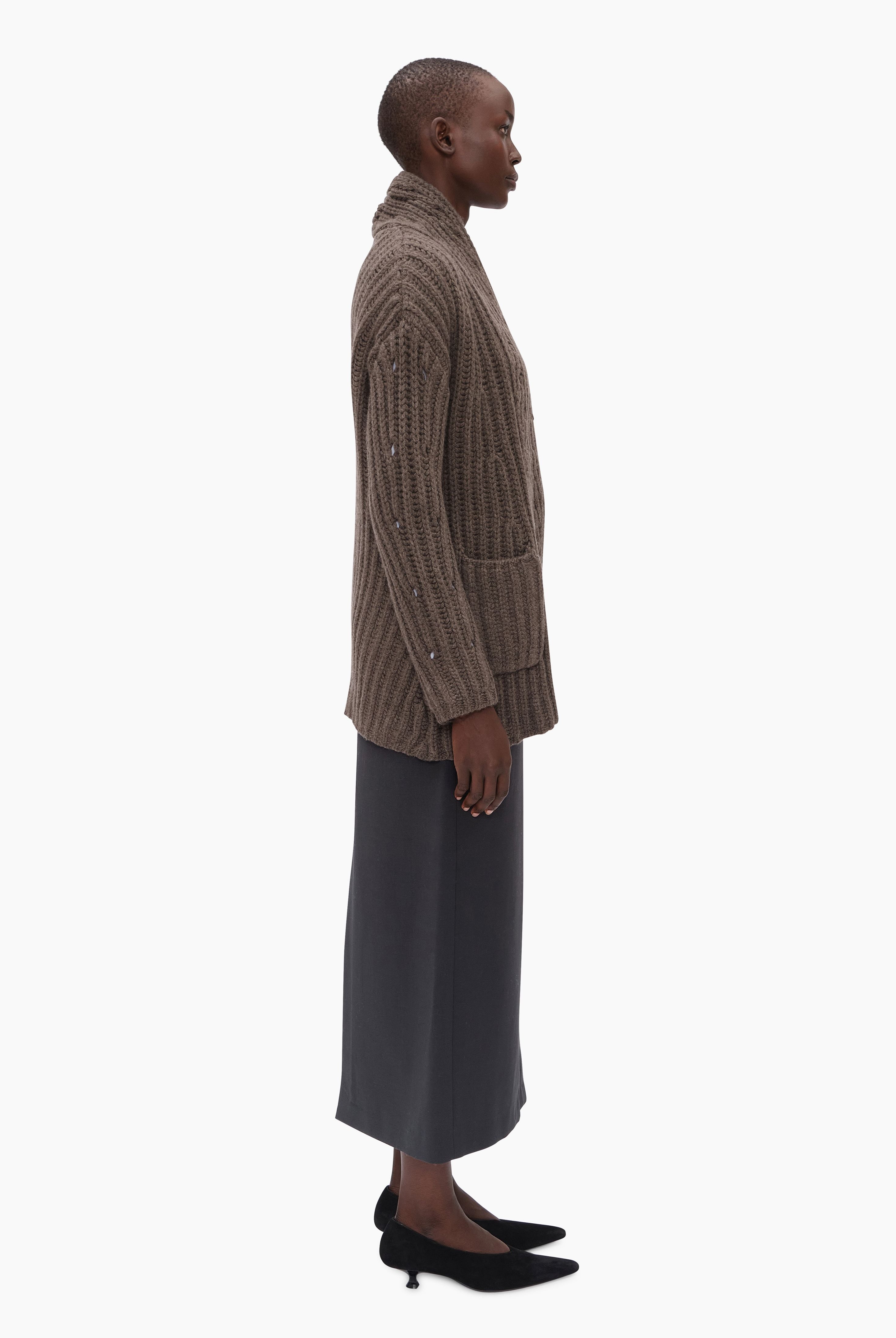 Nottingham cashmere Cardigan - Mushroom – side view