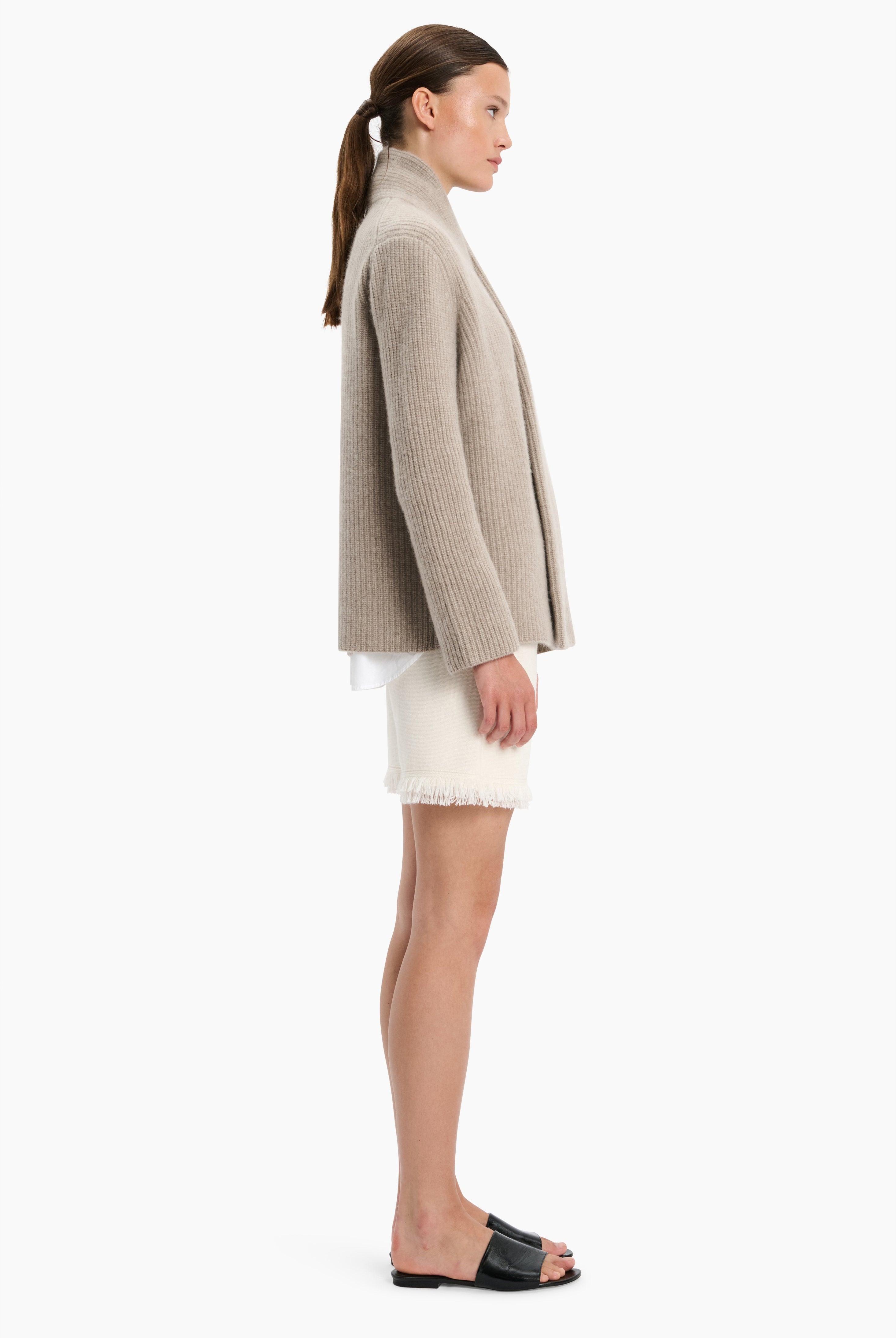 Sasha cashmere Cardigan - Beige Melange – side view