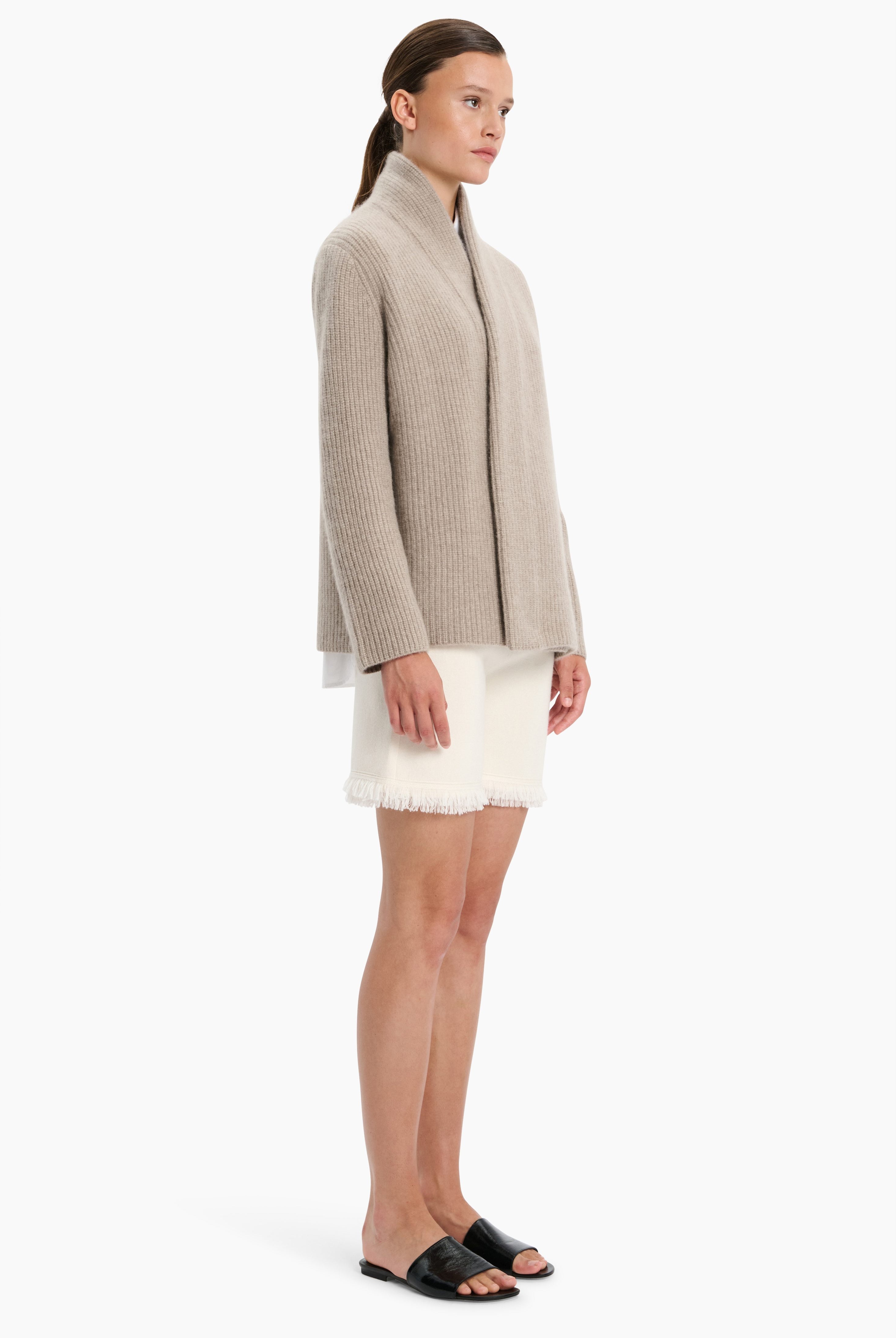 Sasha cashmere Cardigan - Beige Melange – side view