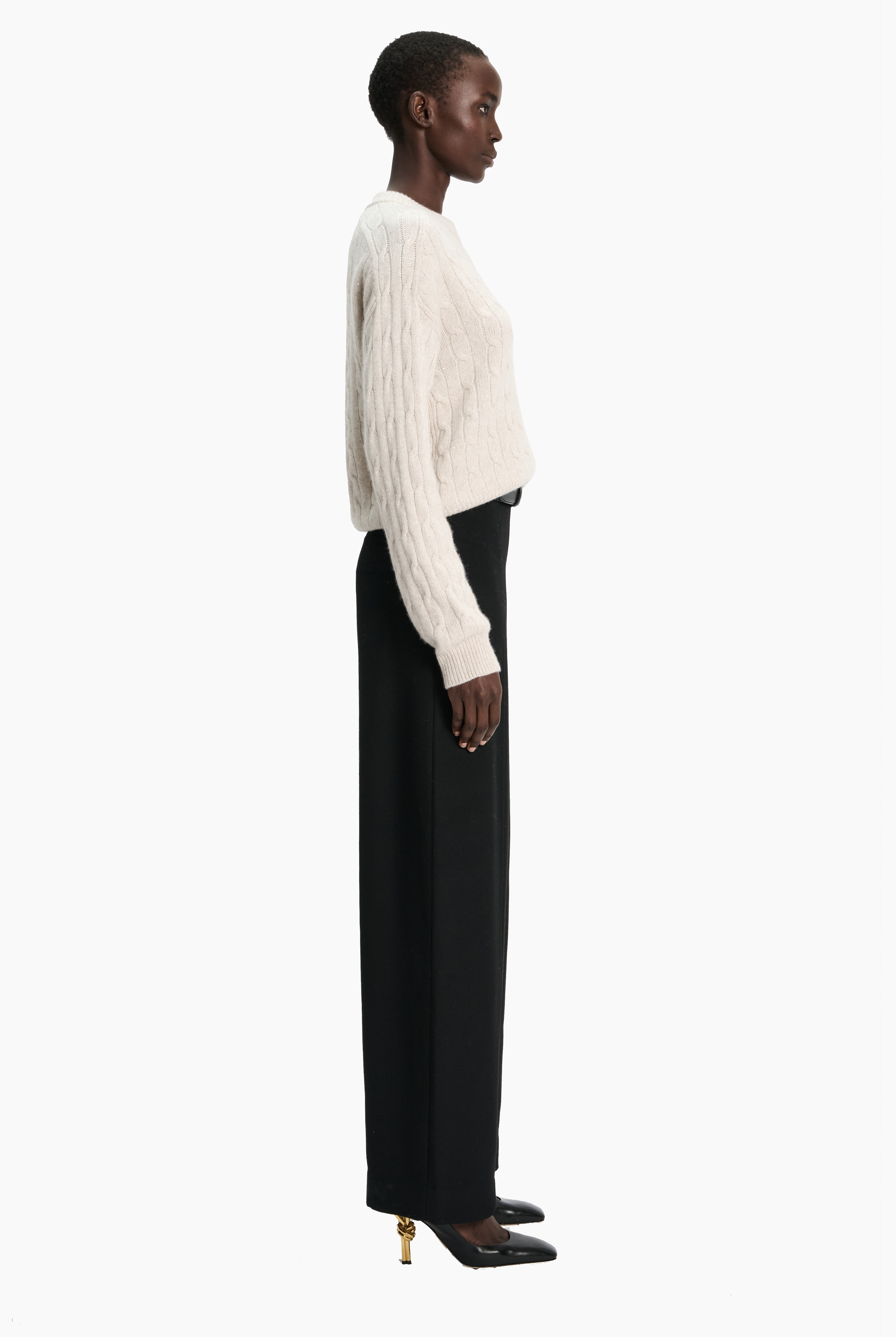 Clover Mews cashmere Sweater - Chai with Silver Sequins – side view