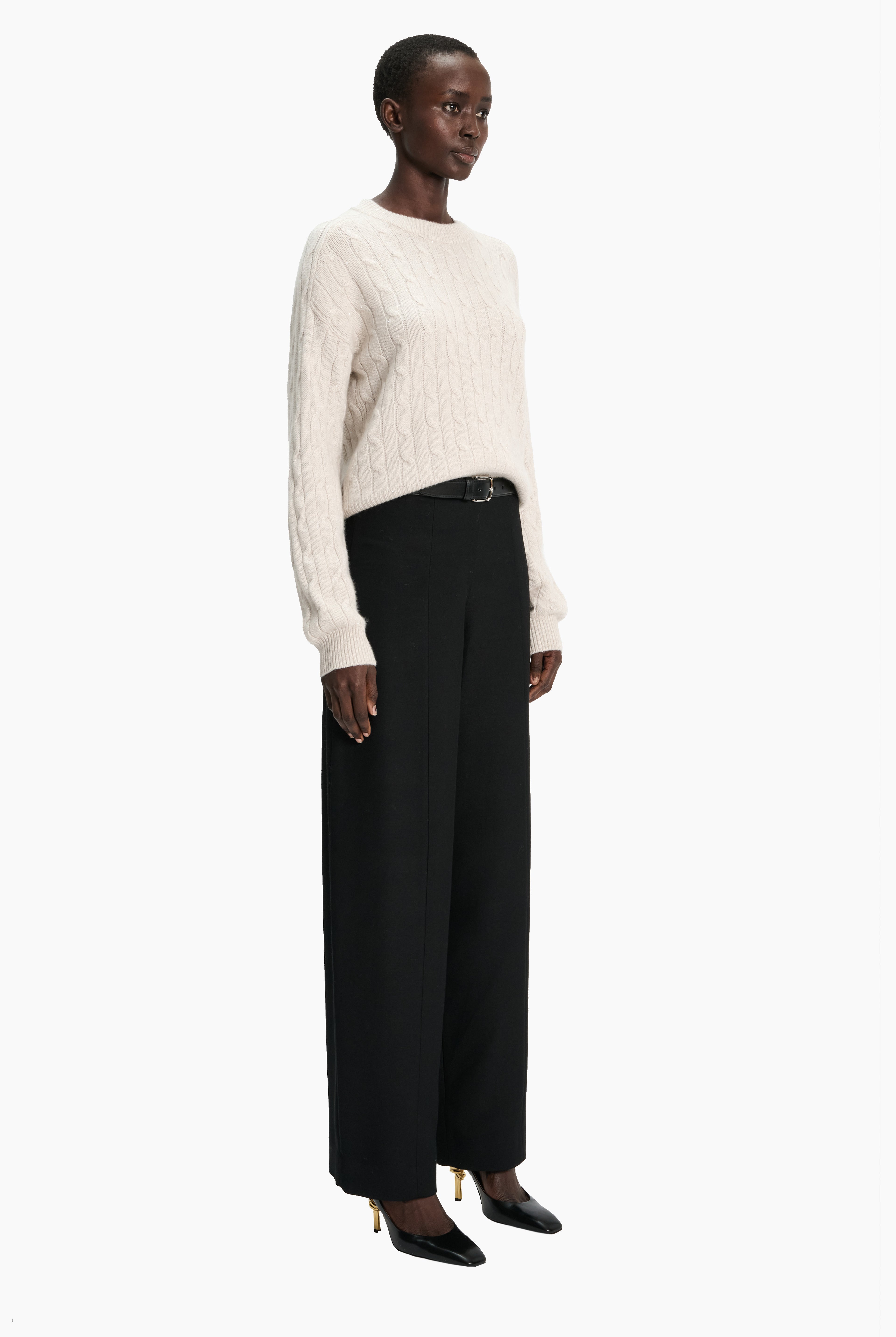 Clover Mews cashmere Sweater - Chai with Silver Sequins – side view