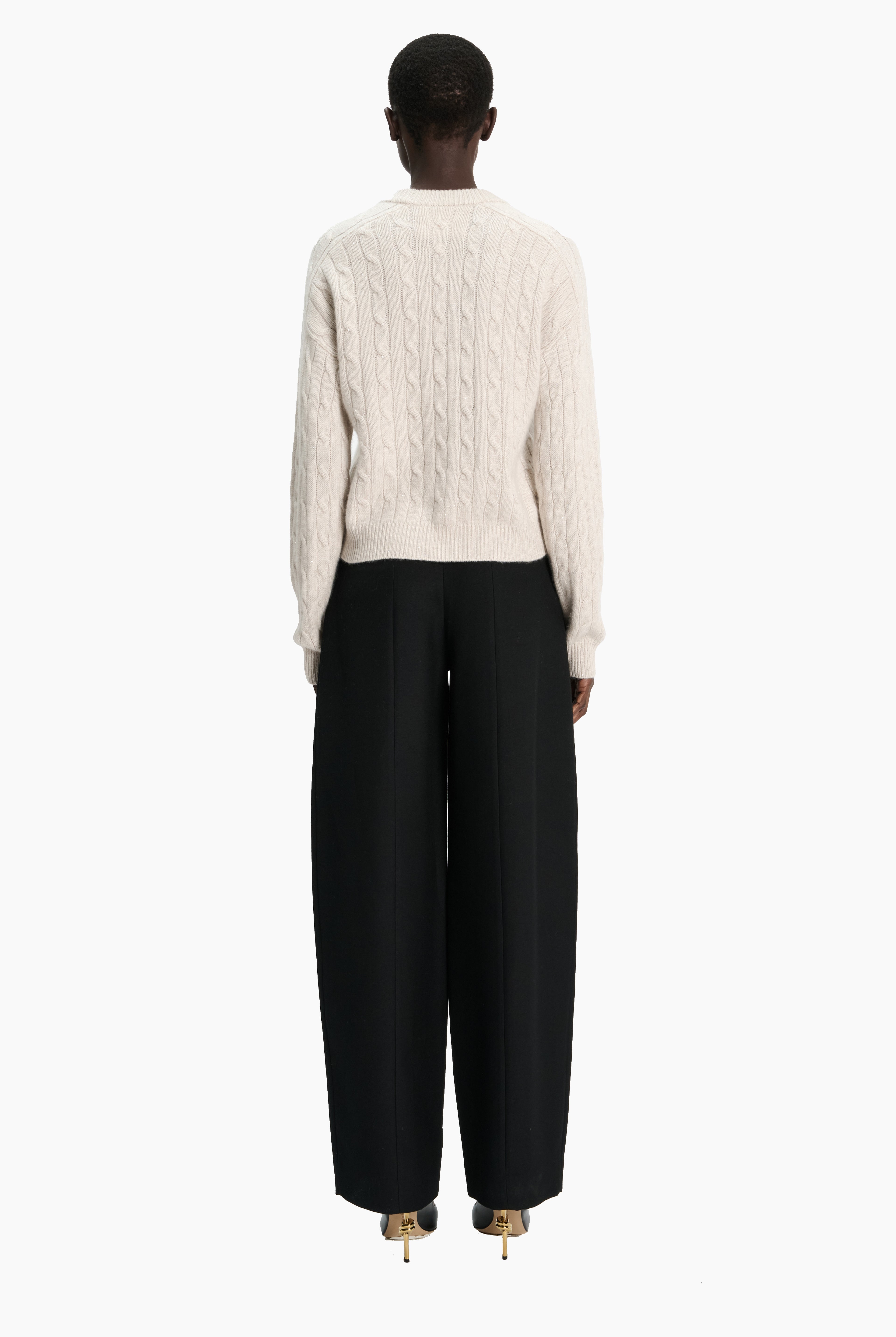 Clover Mews cashmere Sweater - Chai with Silver Sequins – back view