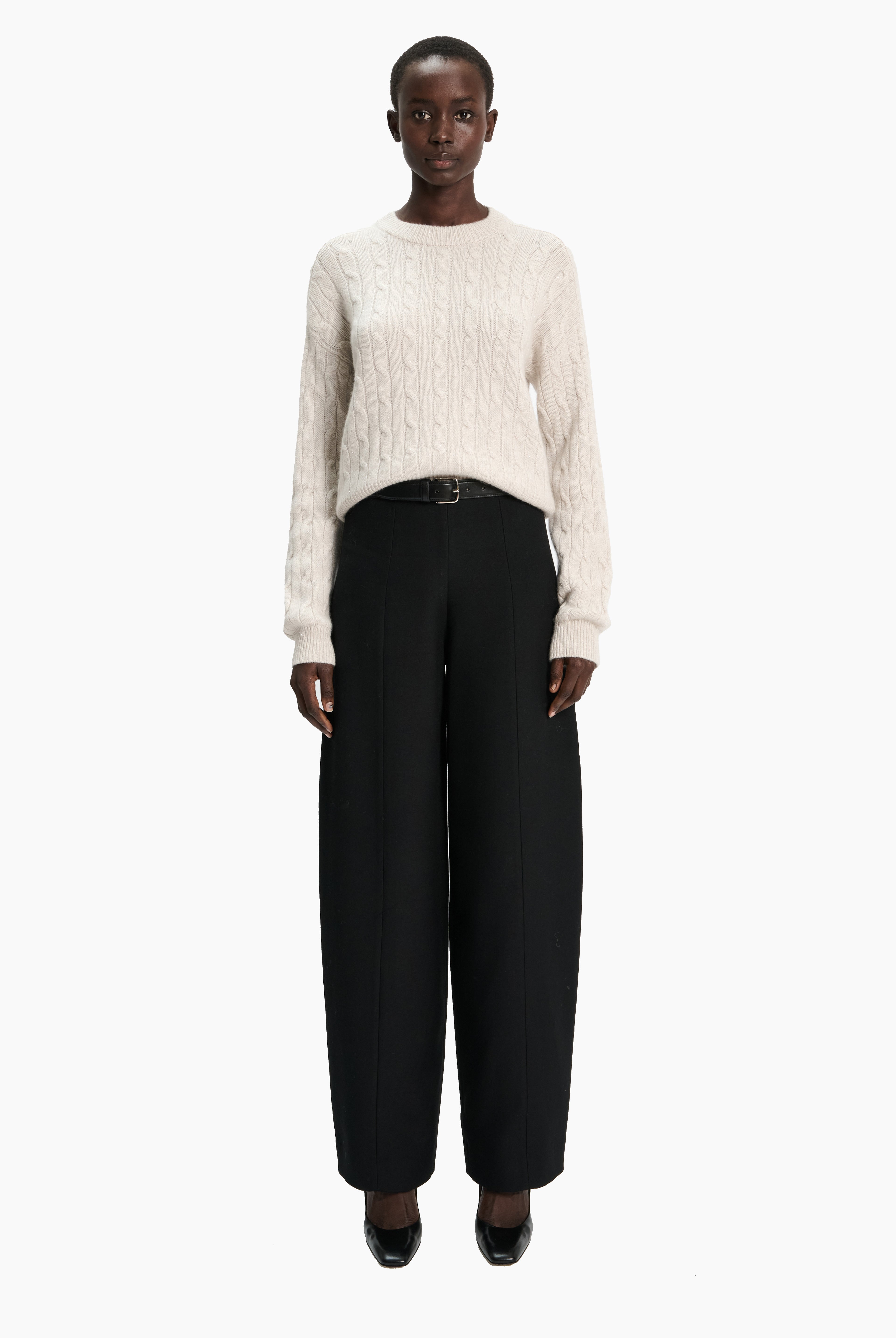 Clover Mews cashmere Sweater - Chai with Silver Sequins – front view