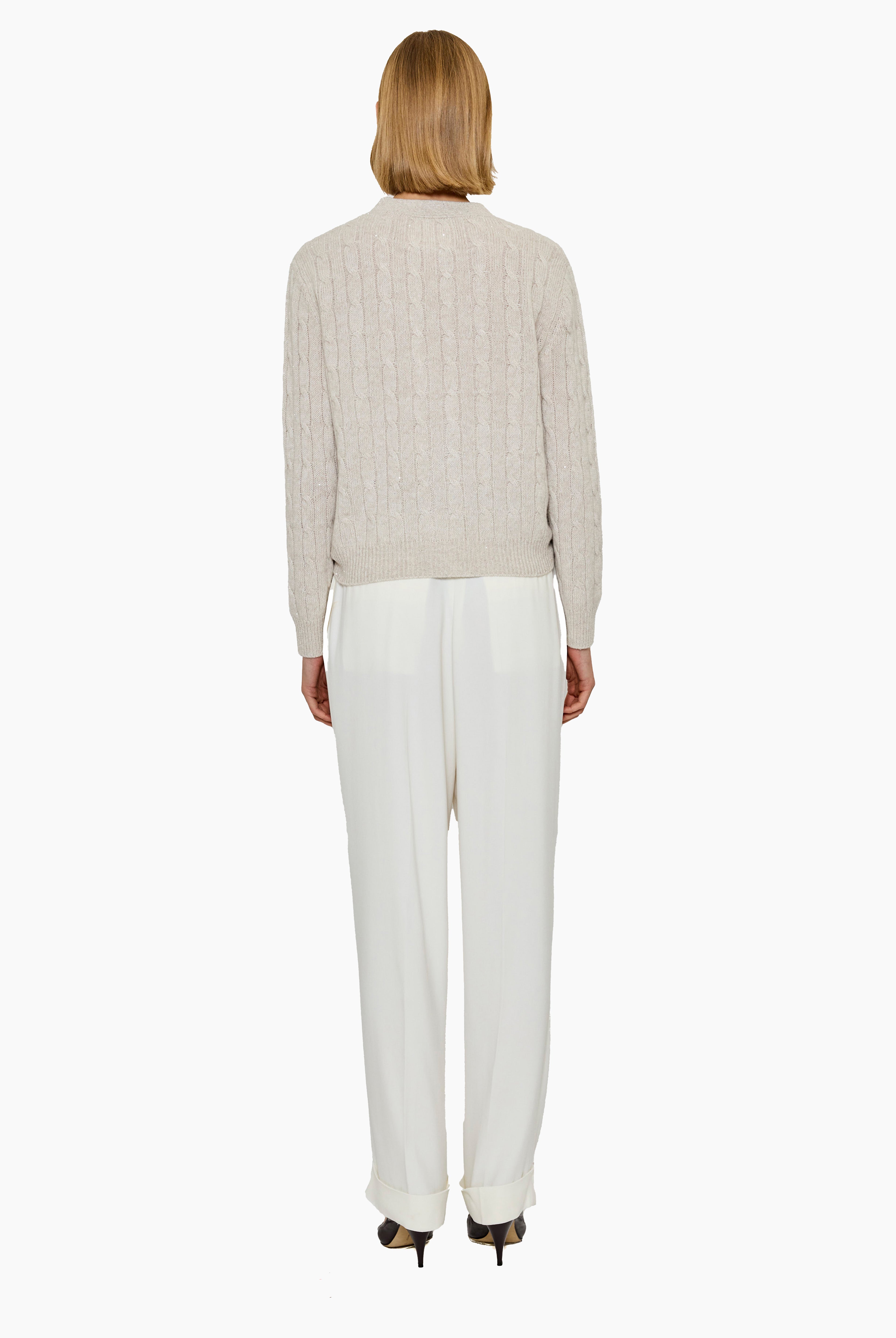 Lane cashmere Cardigan - Chai with Silver Sequins – back view