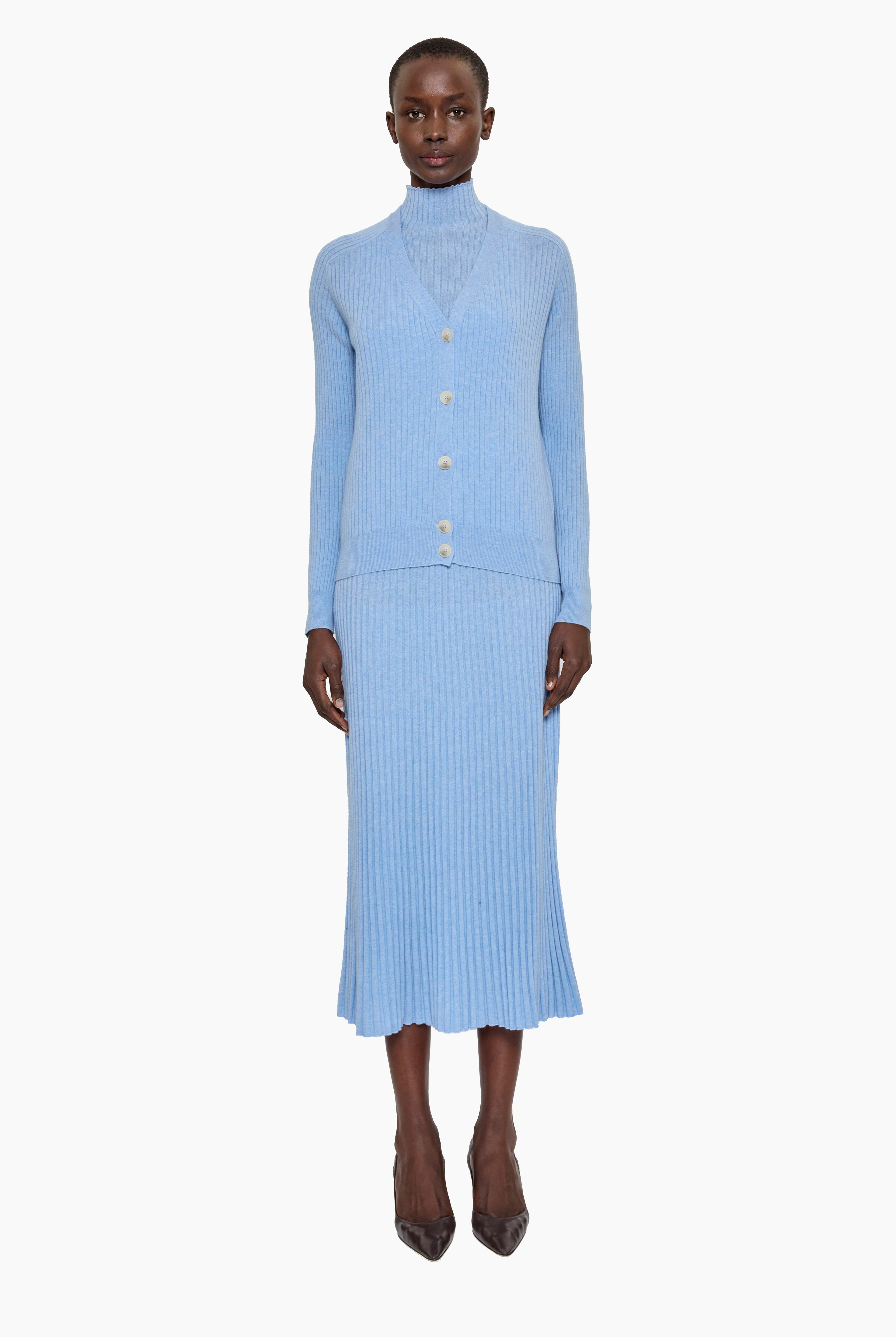 Oriane cashmere Cardigan - Sky Melange – front view
