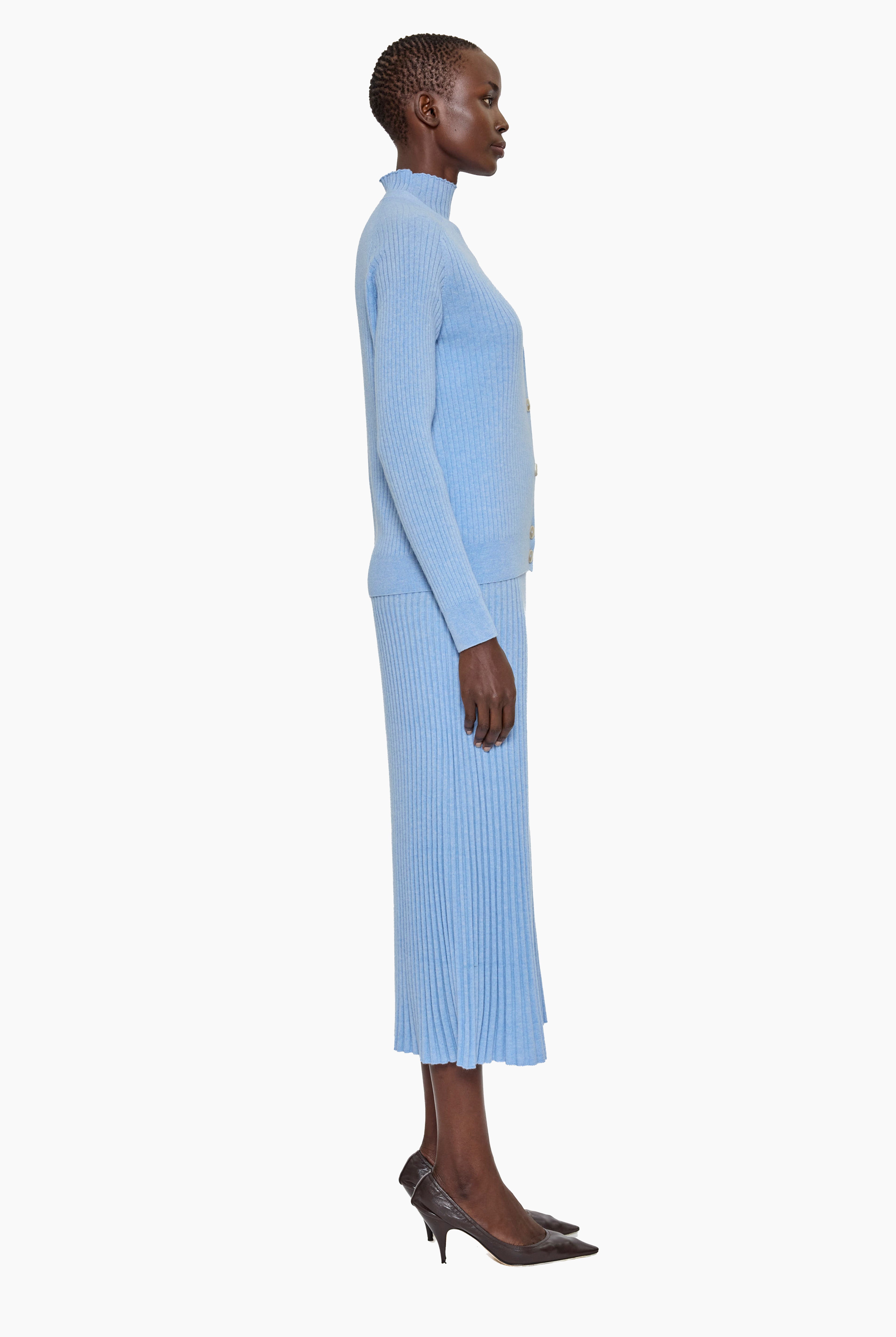 Oriane cashmere Cardigan - Sky Melange – side view