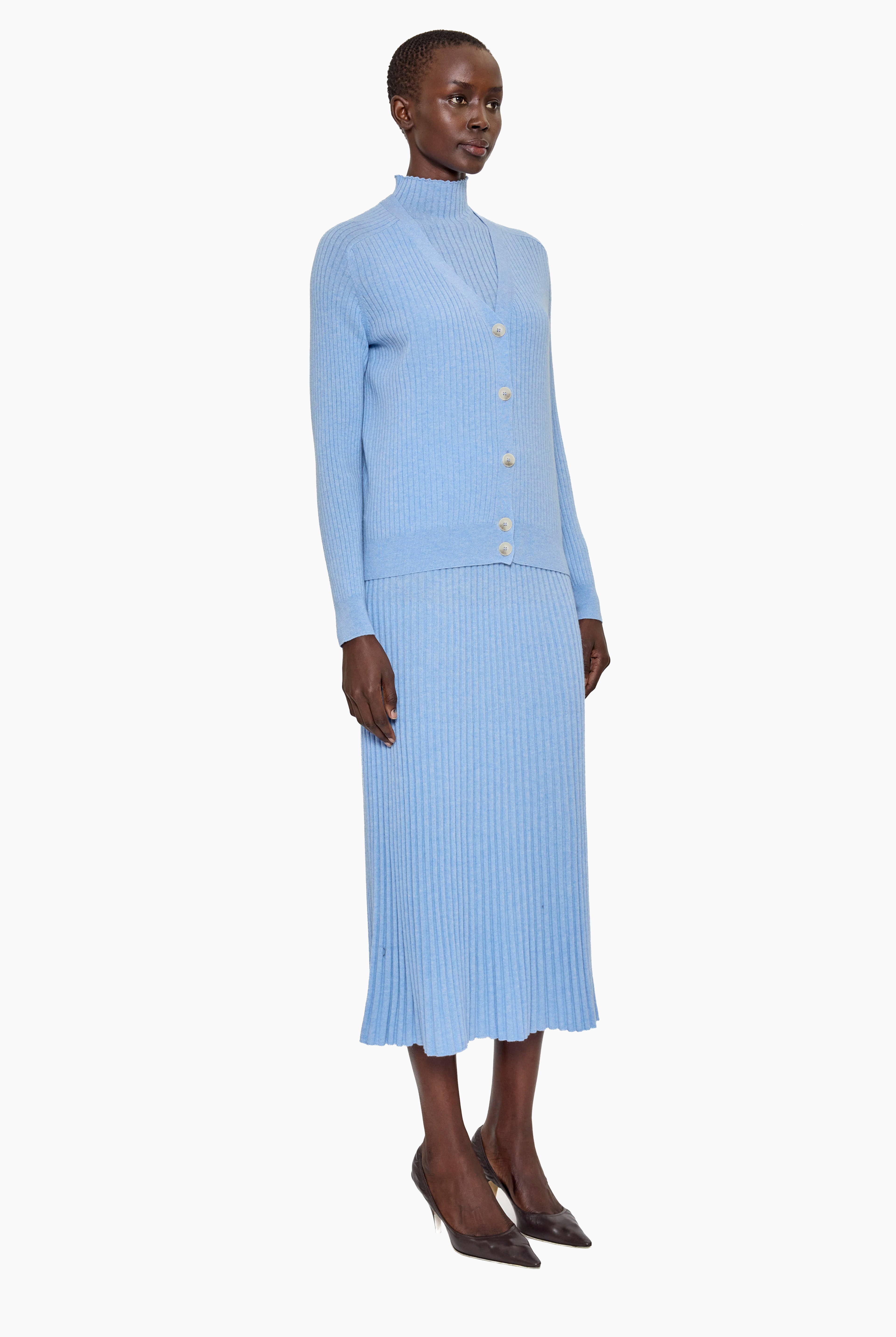 Oriane cashmere Cardigan - Sky Melange – side view