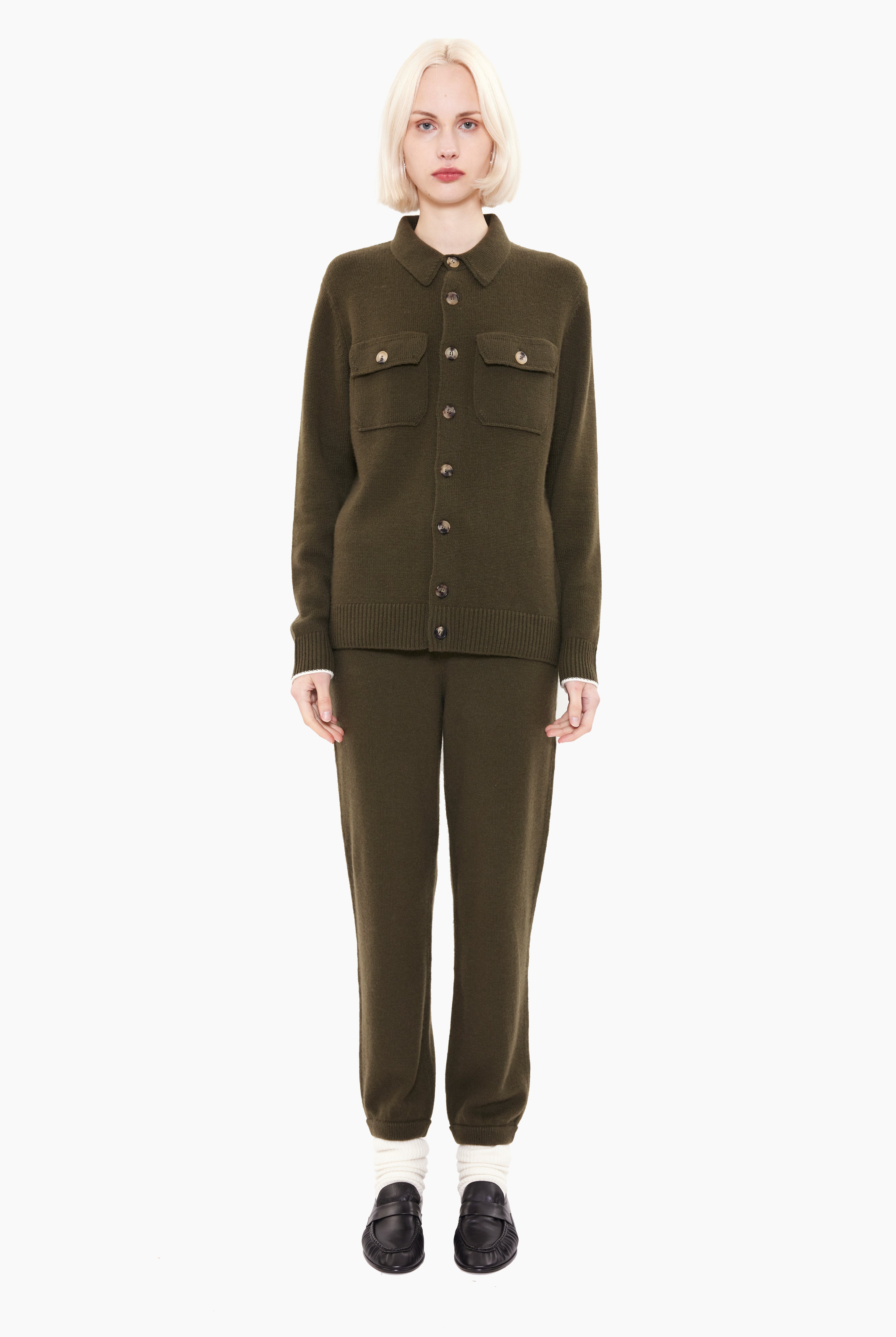 Sackville cashmere Cardigan - Dark Olive – front view