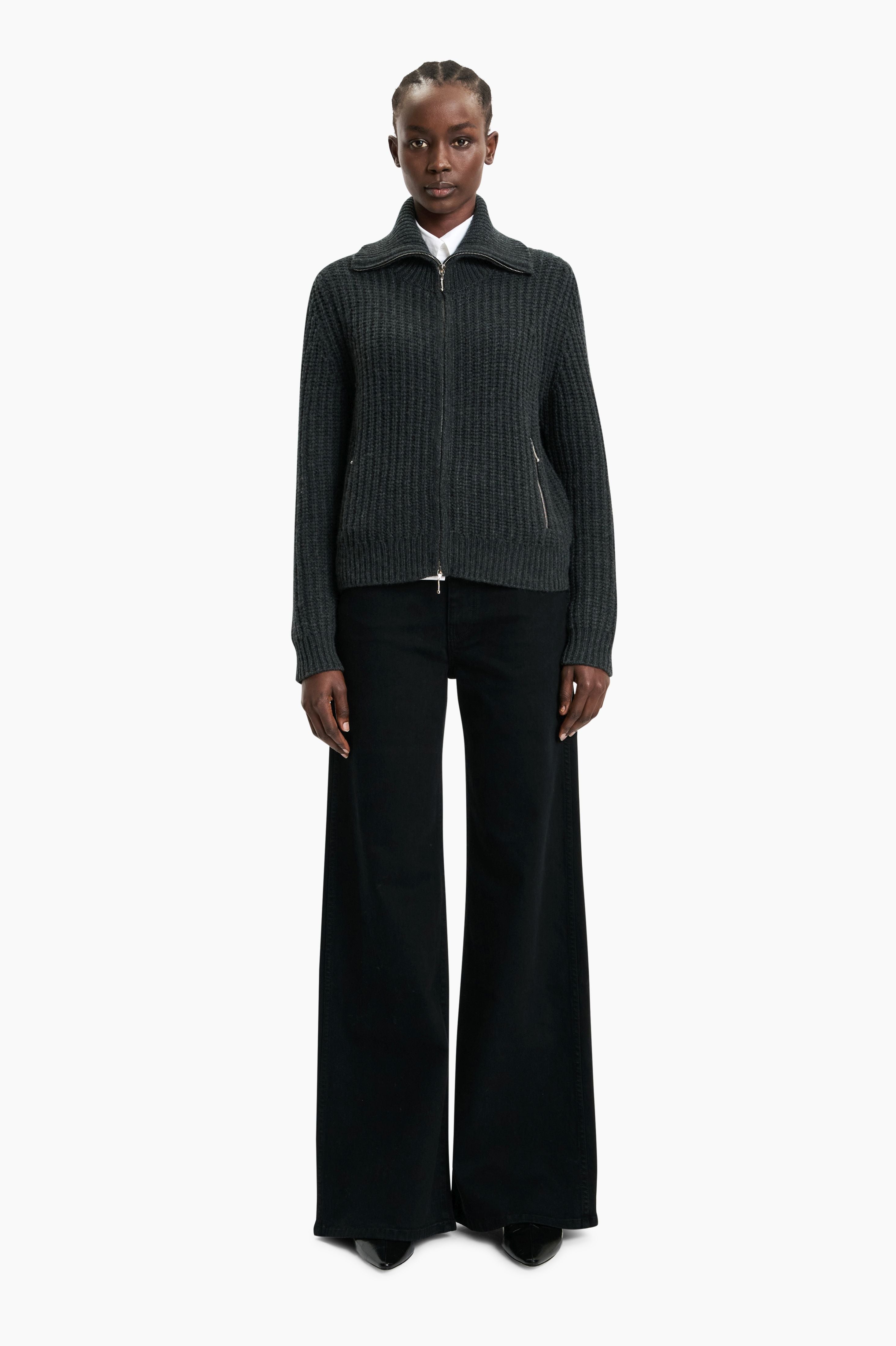 Irina cashmere Cardigan - Dark Charcoal – front view