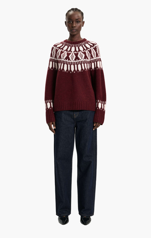 Jackson Sweater - Ivory & New Burgundy