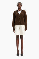 Janelle cashmere Cardigan - Brown Chocolate Marl – front view