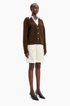 Janelle cashmere Cardigan - Brown Chocolate Marl – side view