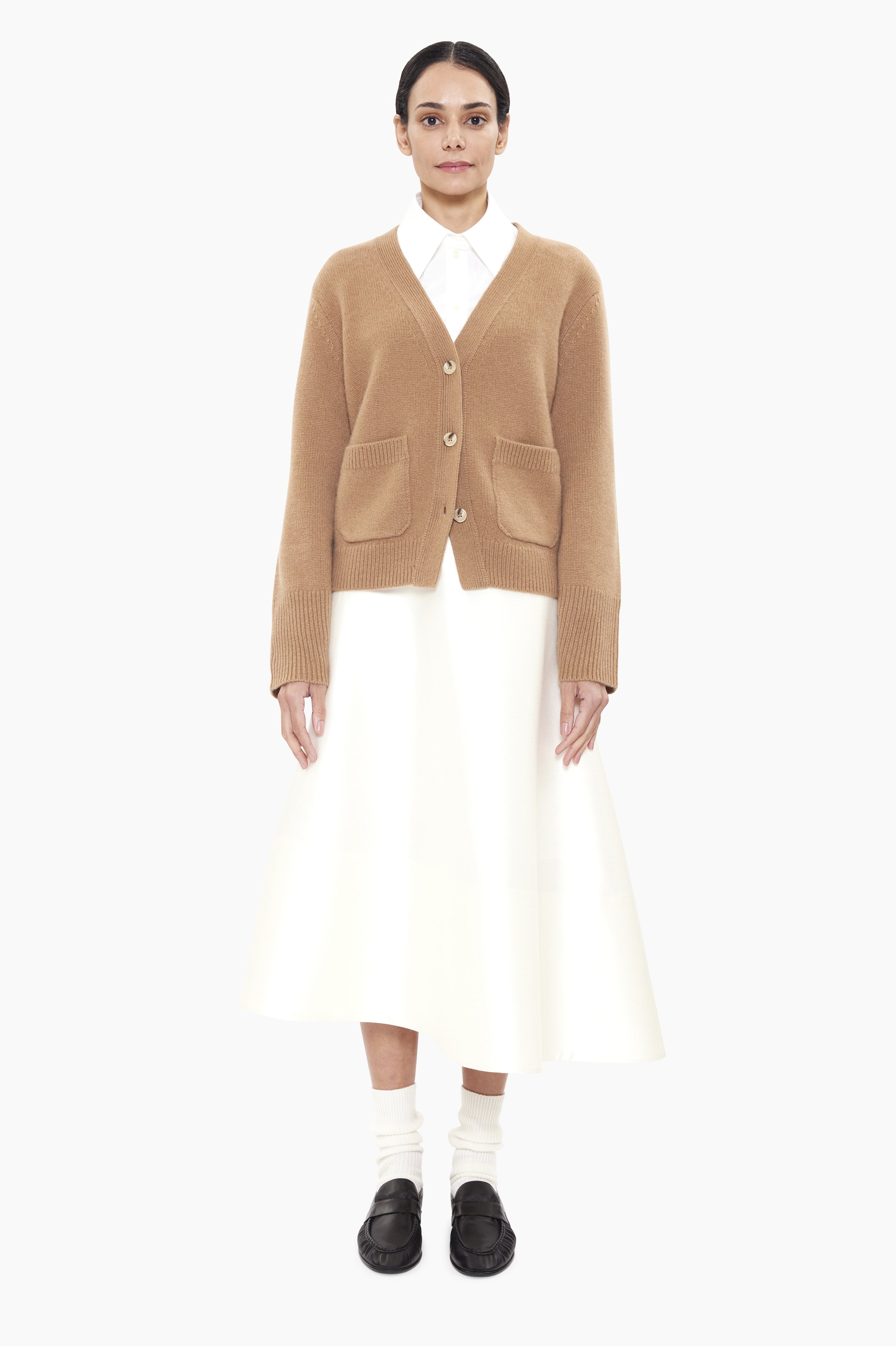 Janelle cashmere Cardigan - Dark Camel – front view
