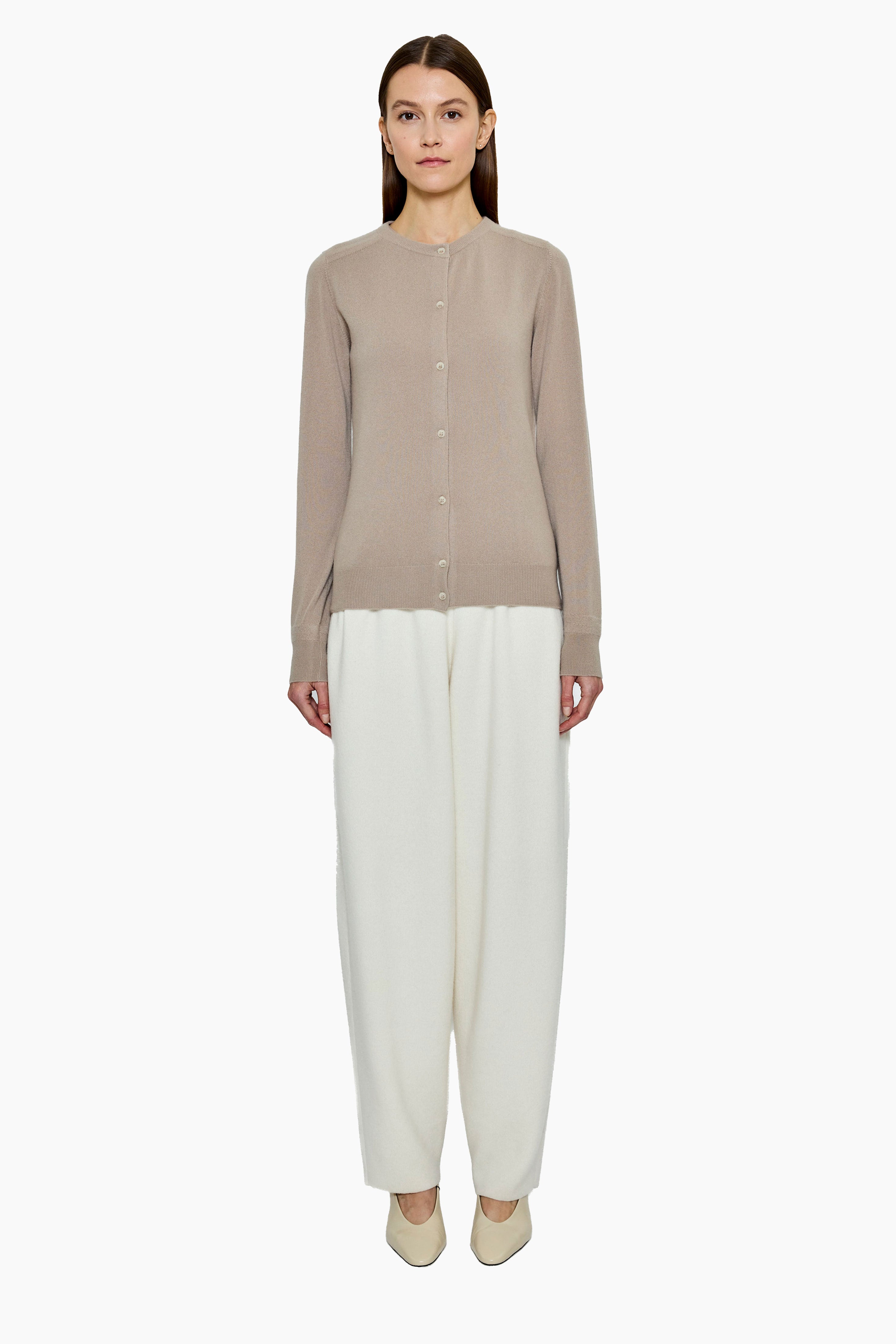 Nappa cashmere Cardigan - Ash Taupe – front view