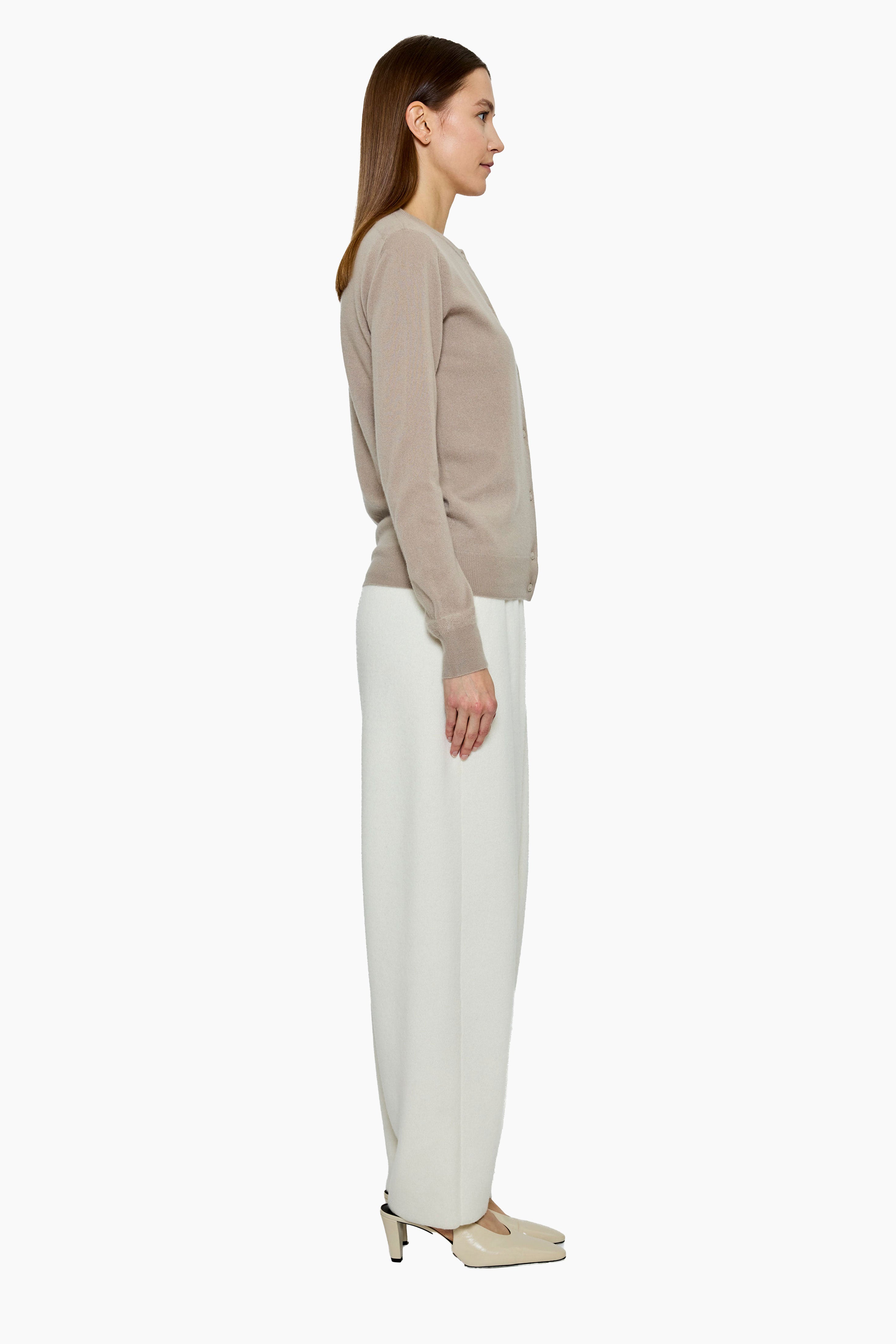 Nappa cashmere Cardigan - Ash Taupe – side view