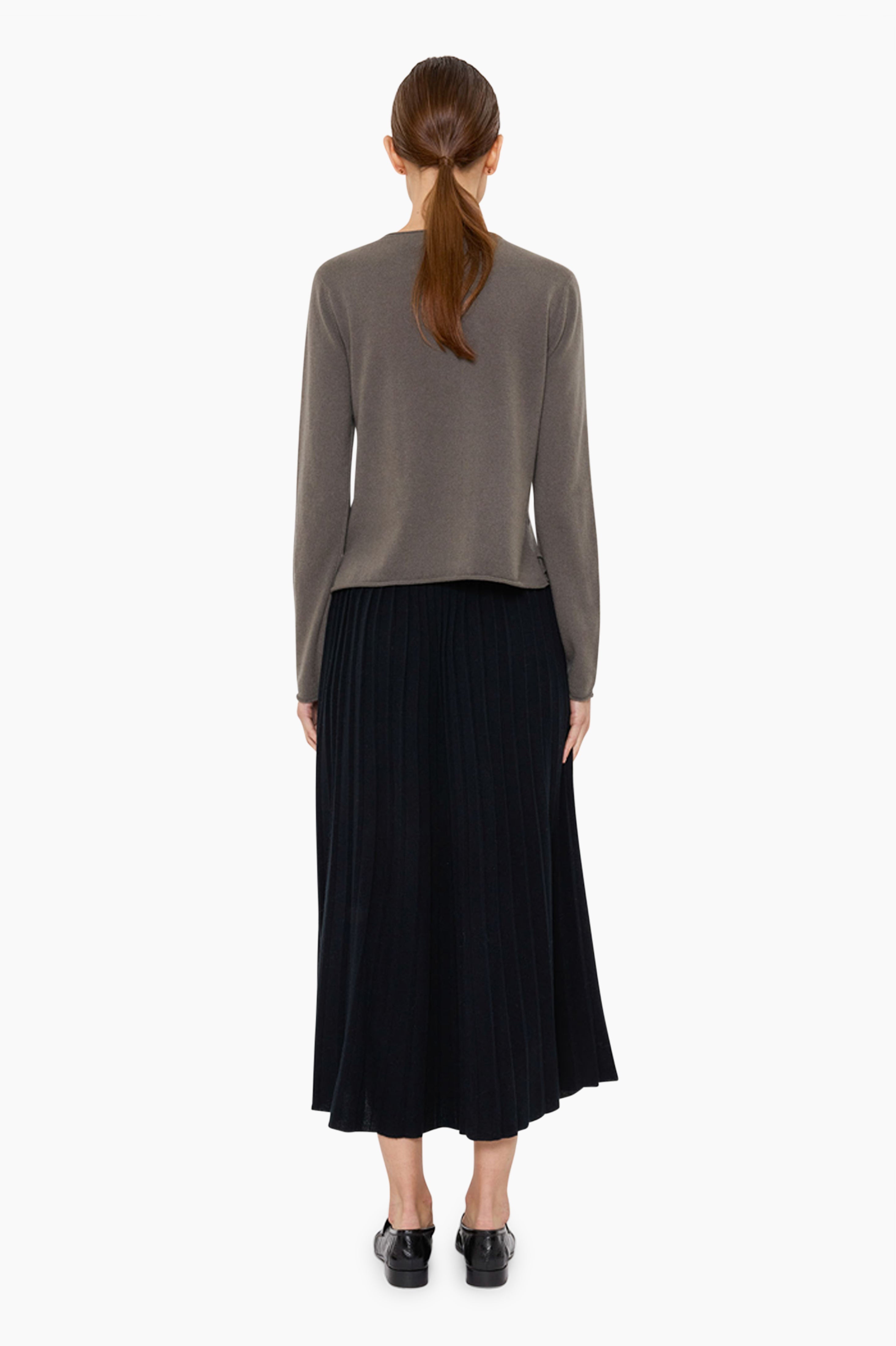 Matilda cashmere Cardigan - Evergreen Fog – back view