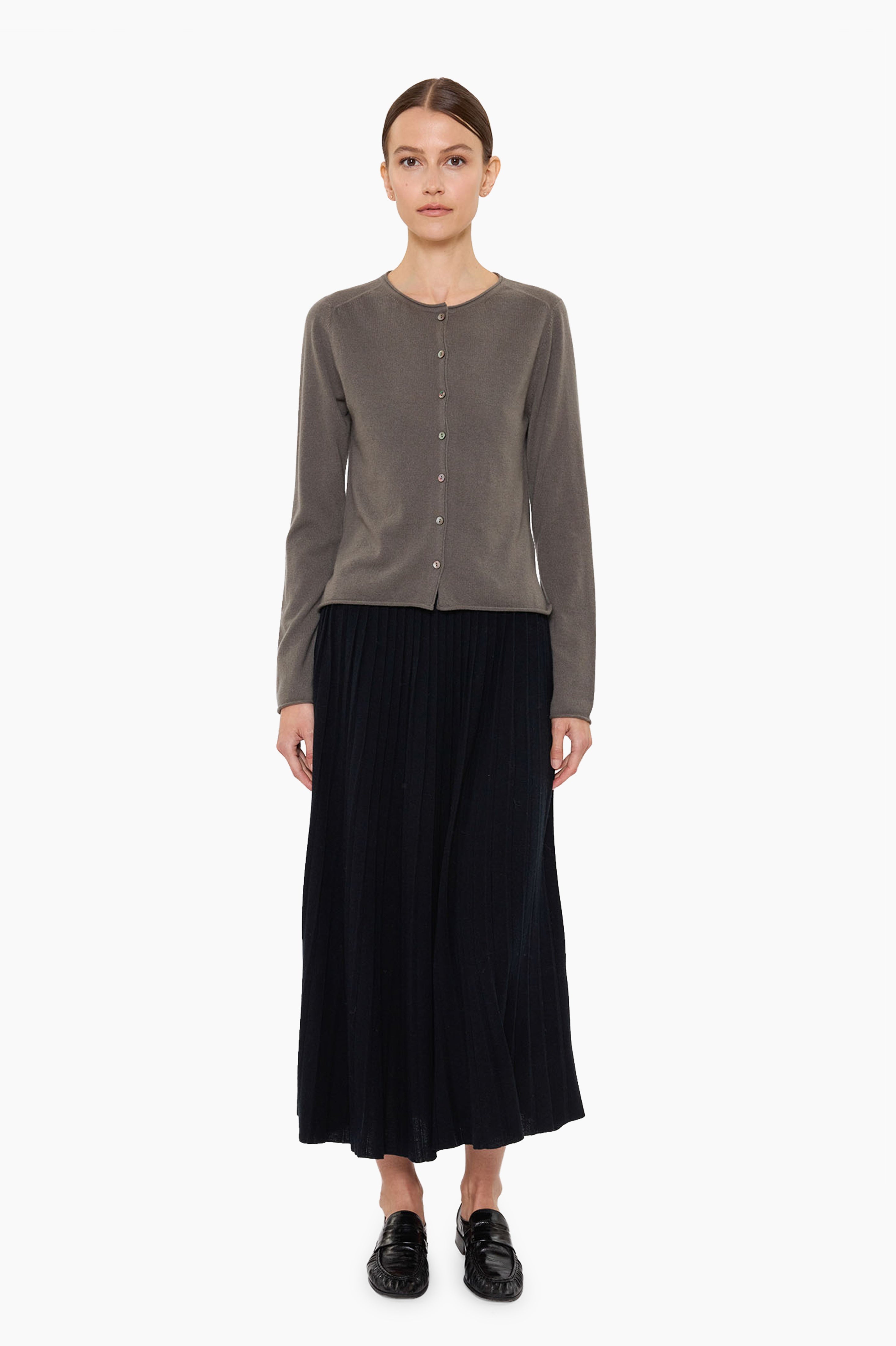 Matilda cashmere Cardigan - Evergreen Fog – front view