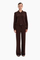 Temple Row cashmere Cardigan - Dark Chocolate – front view