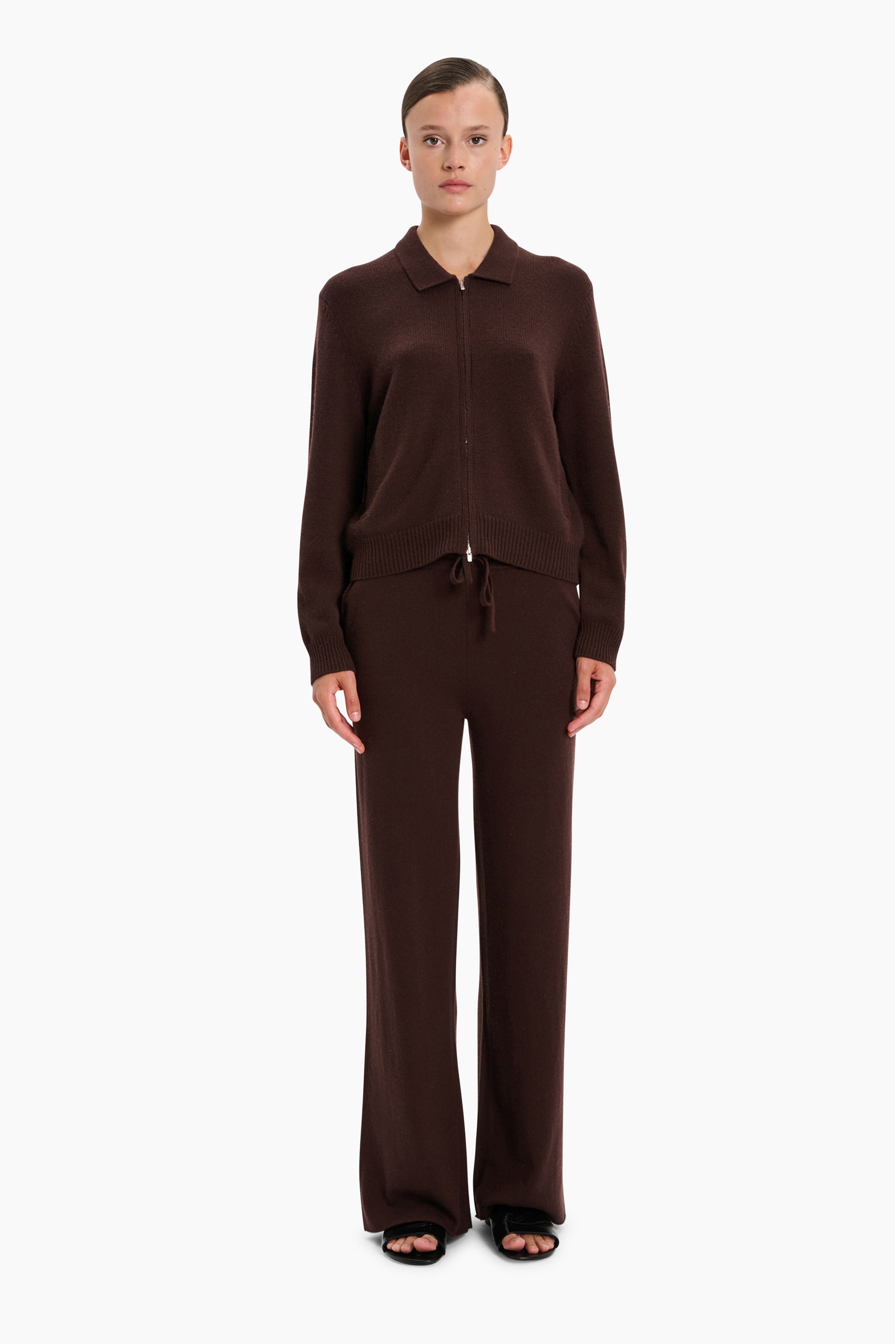 Temple Row cashmere Cardigan - Dark Chocolate – front view