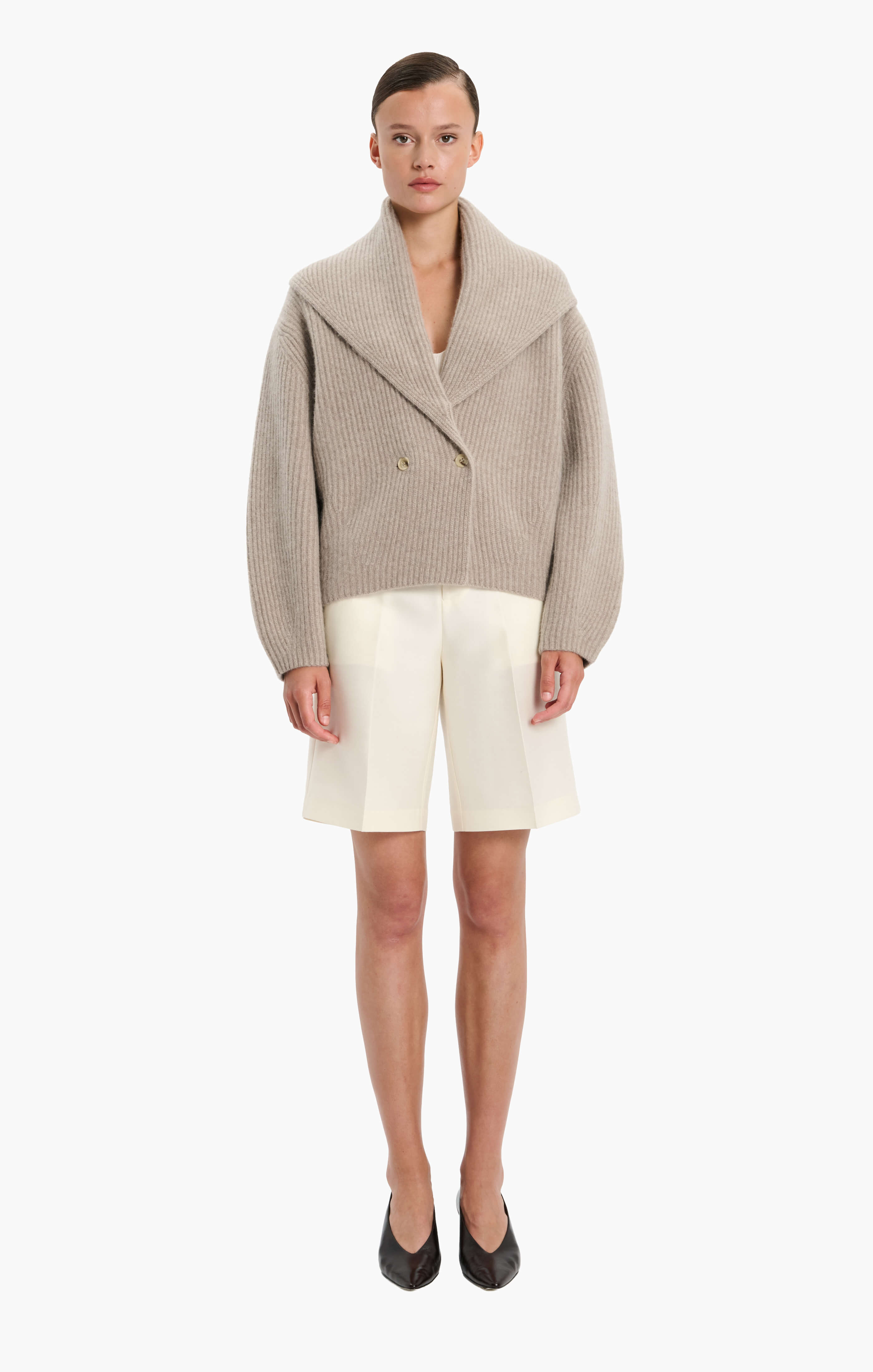 Coatigan cashmere Cardigan - Beige Melange – front view