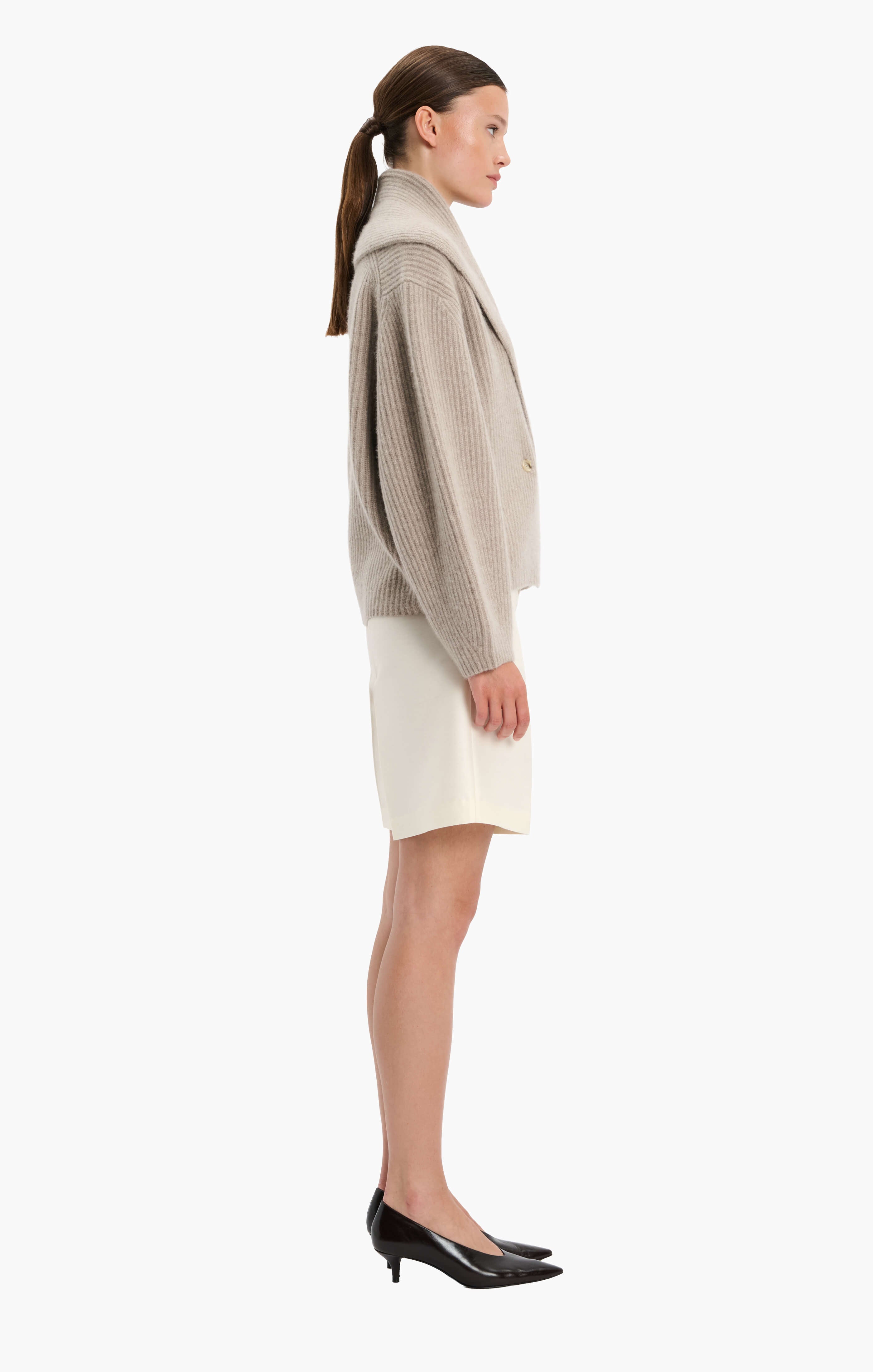 Coatigan cashmere Cardigan - Beige Melange – side view